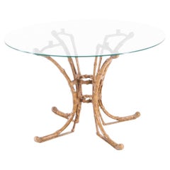 Gueridón/mesa de latón pintado imitación bambú