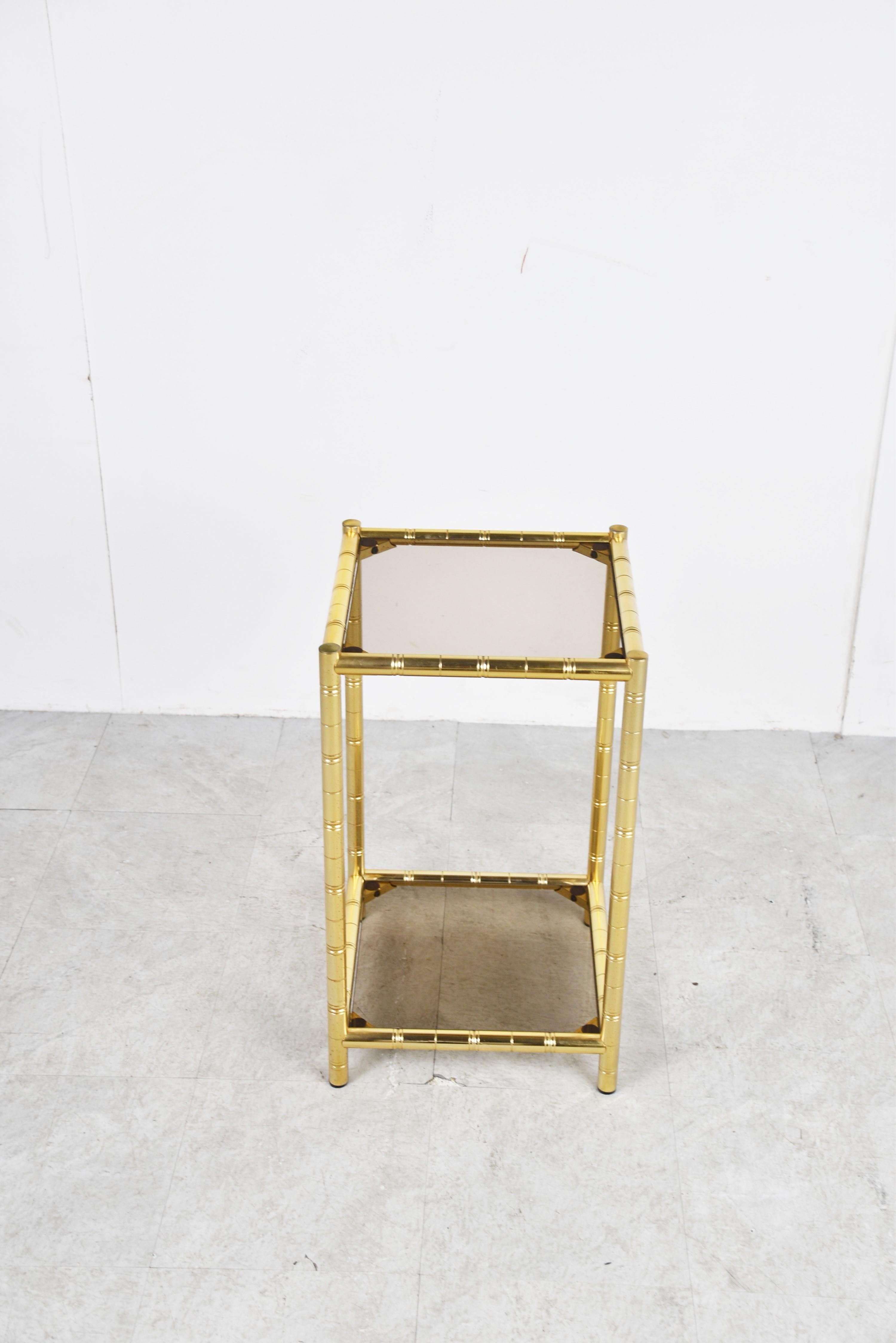 Hollywood Regency Brass faux bamboo side table 1970s
