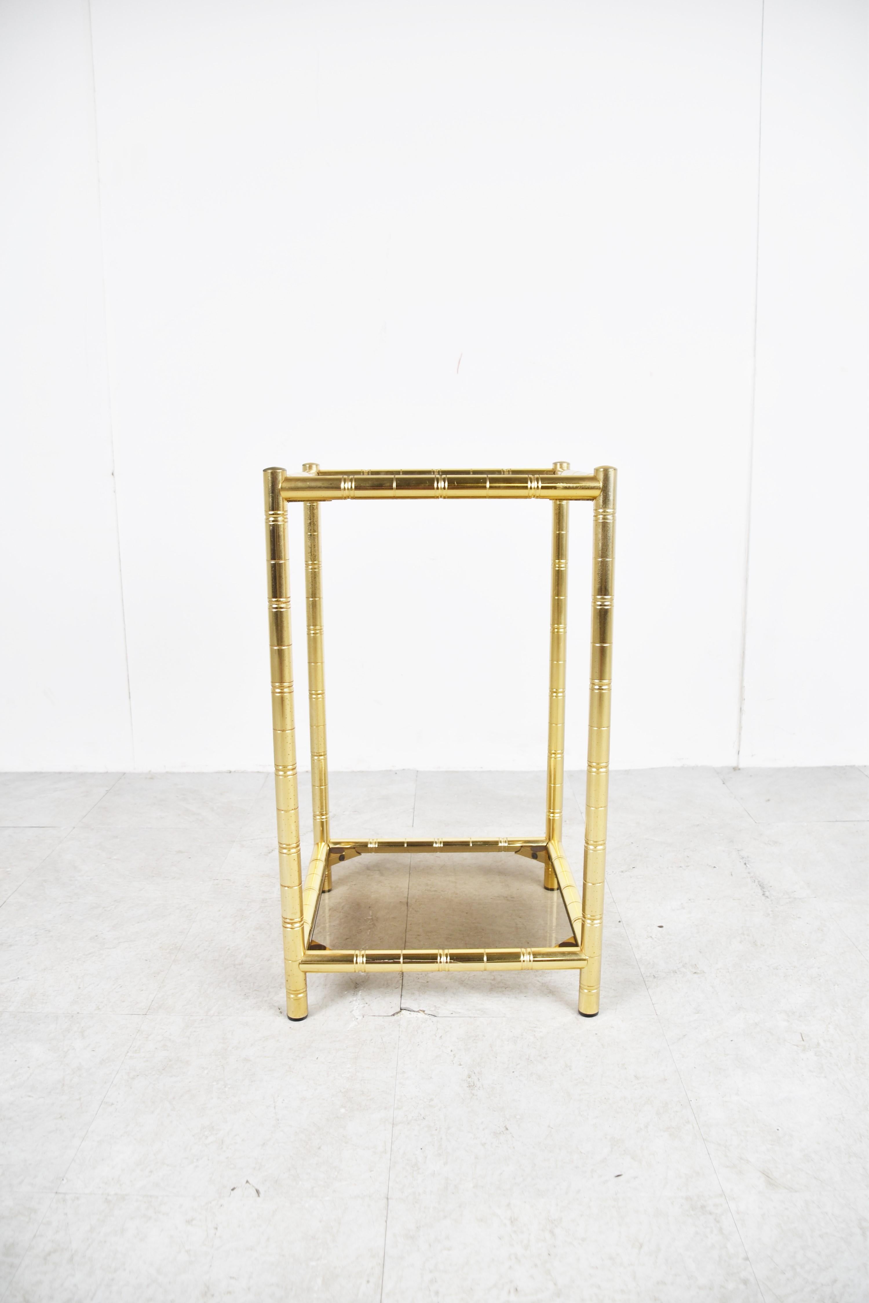 French Brass faux bamboo side table 1970s
