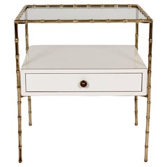 Mesa auxiliar de latón imitación bambú con cajón a medida, Francia c 1950s