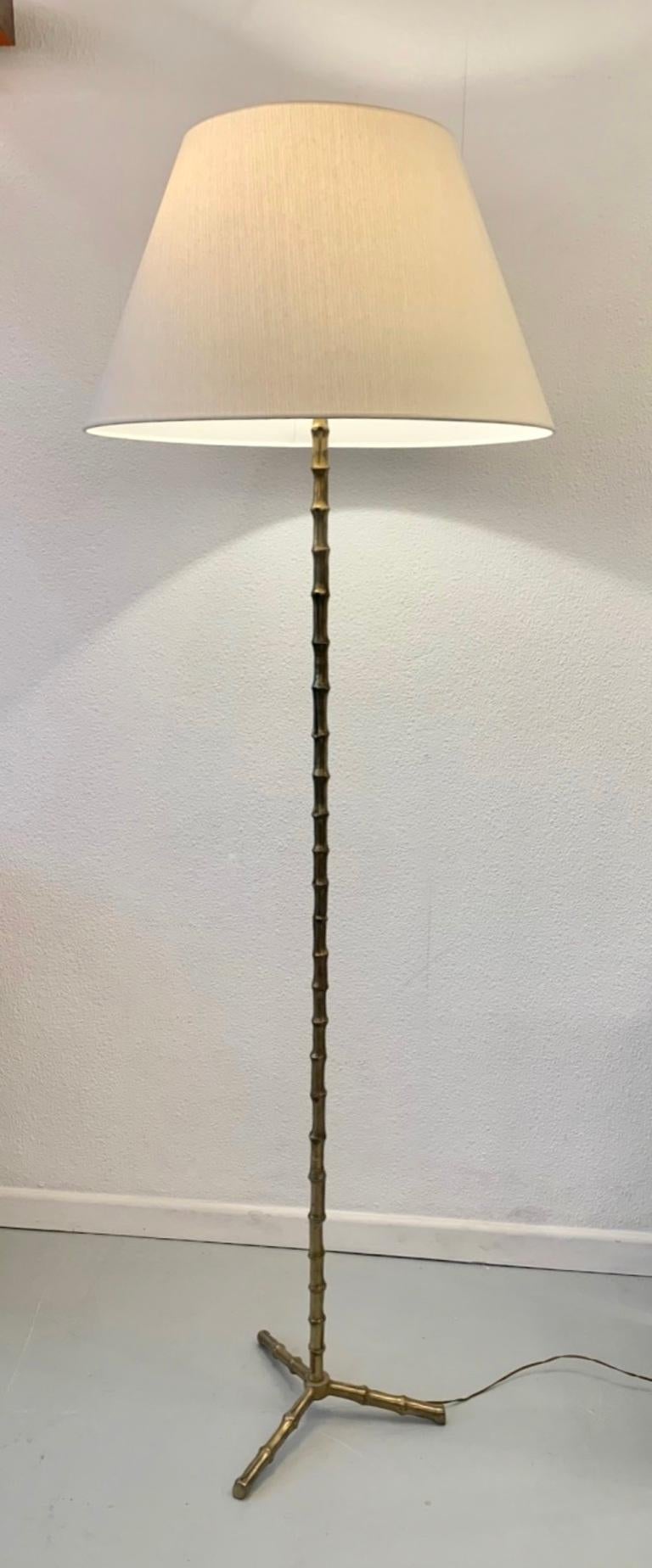 French Brass Faux Bamboo Tripod Floor Lamp by Maison Baguès, France ca. 1970