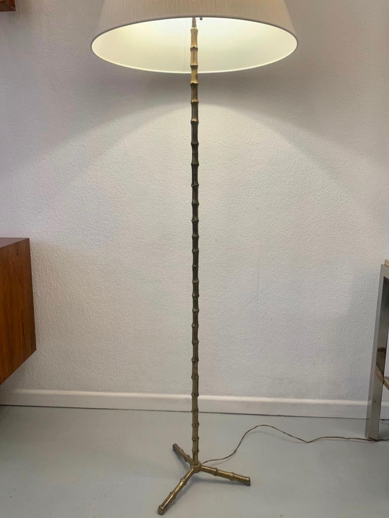 Brass Faux Bamboo Tripod Floor Lamp by Maison Baguès, France ca. 1970