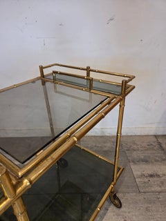 Brass Faux Bamboo Trolley with Movable Trey