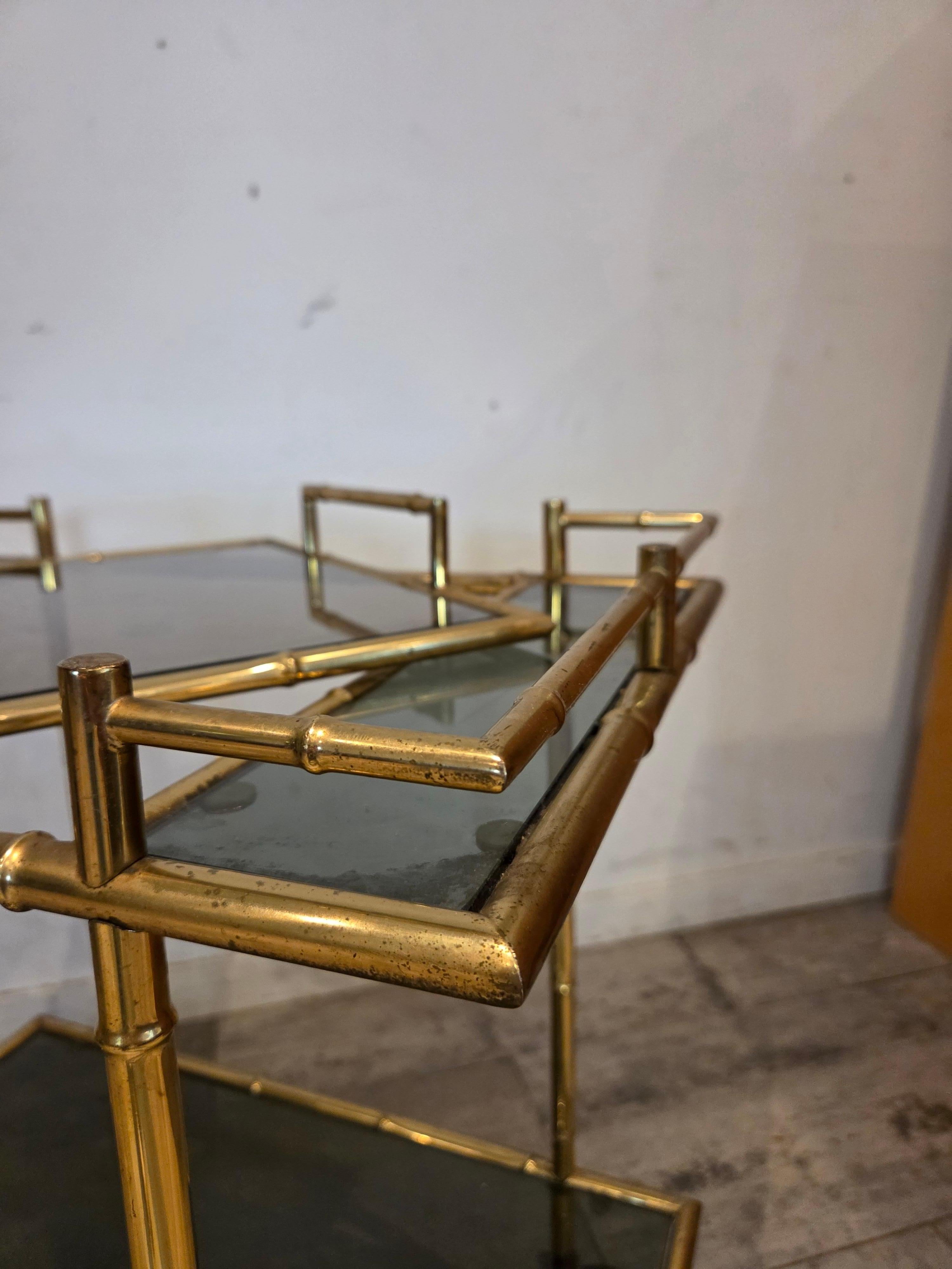 Messing Faux Bamboo Trolley mit beweglichen Trey im Zustand „Relativ gut“ im Angebot in Waasmunster, BE