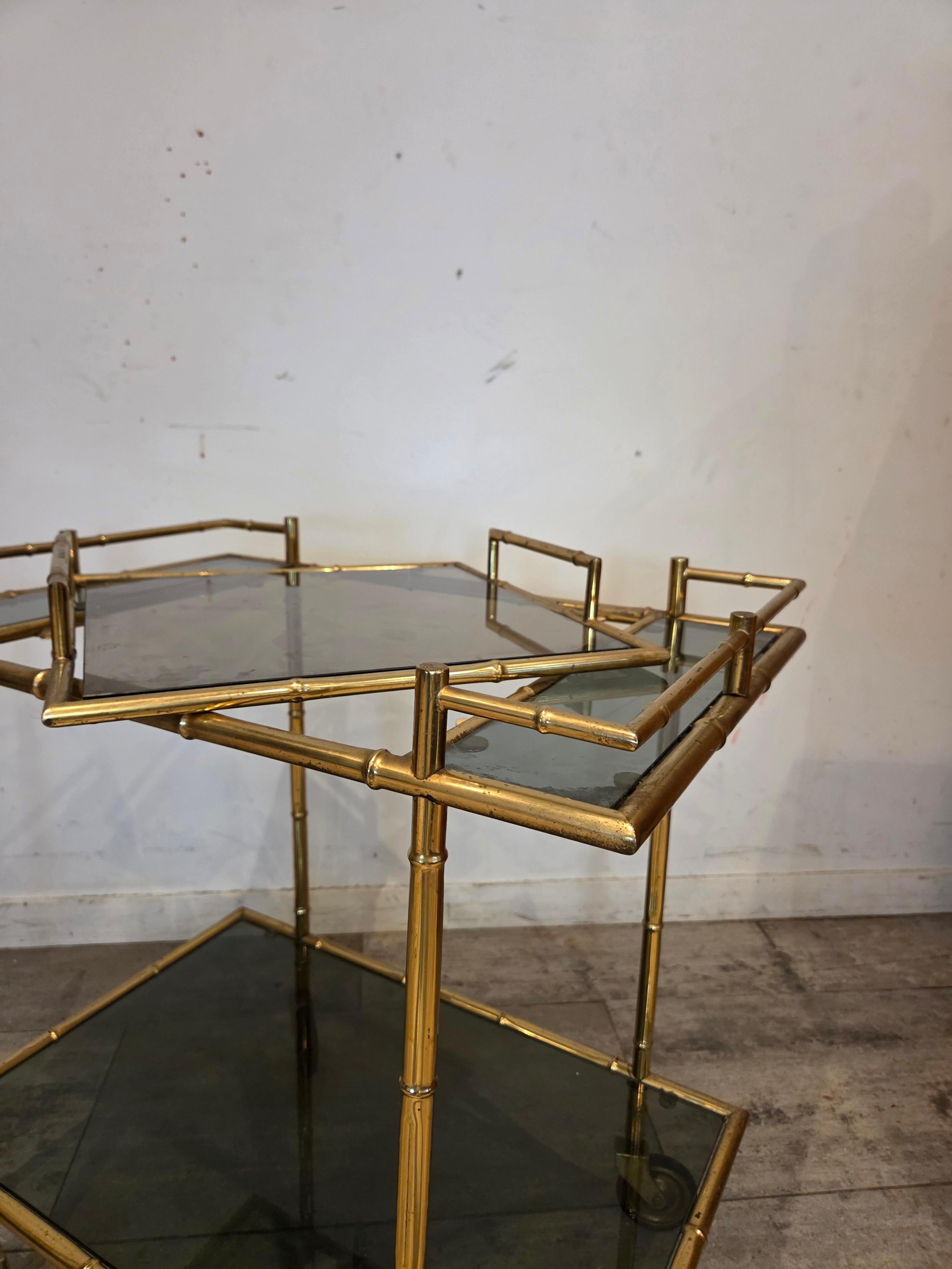 Messing Faux Bamboo Trolley mit beweglichen Trey (Ende des 20. Jahrhunderts) im Angebot