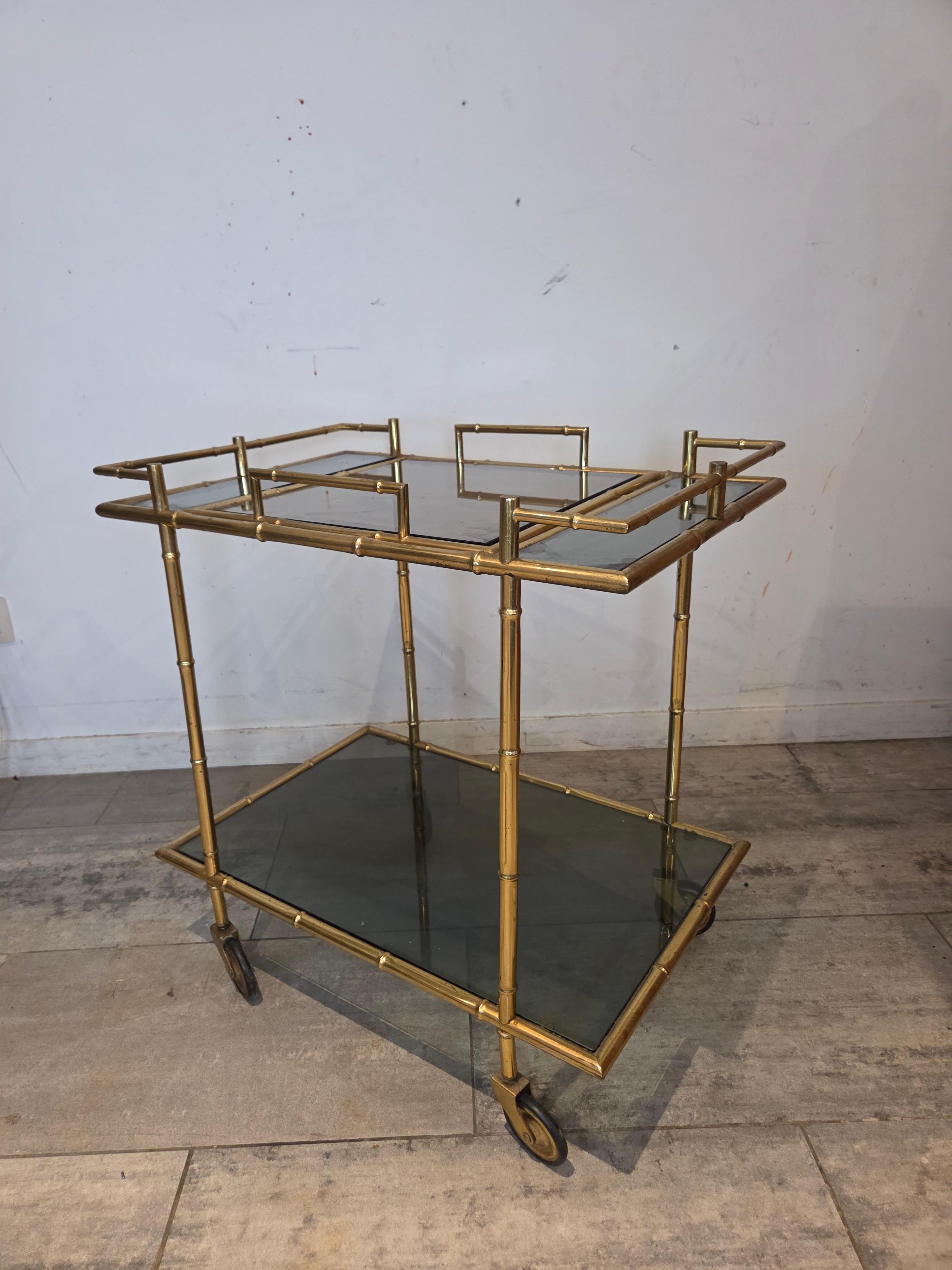 Messing Faux Bamboo Trolley mit beweglichen Trey im Angebot 2