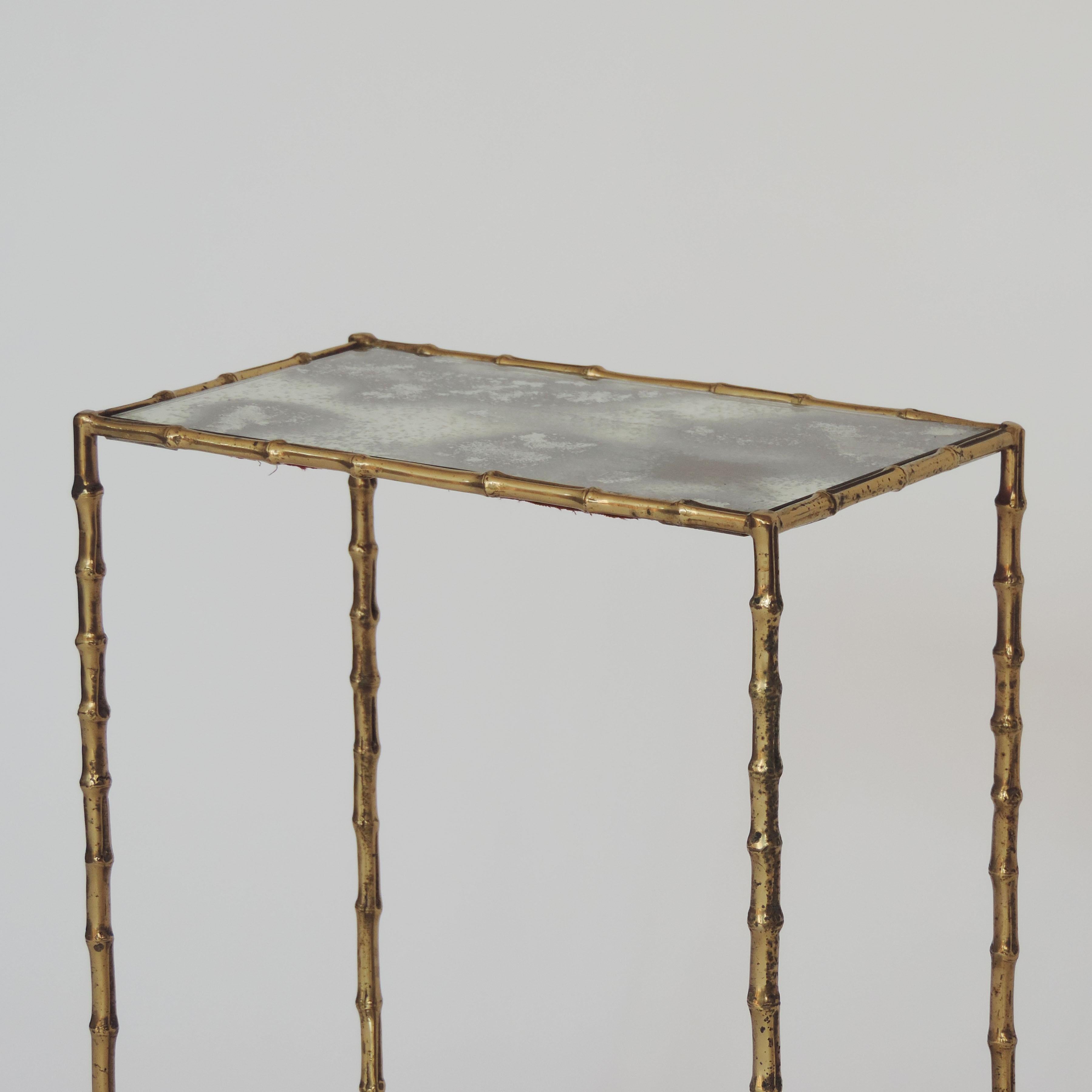 Hollywood Regency Brass Faux Bamboo Two-Tier Side Table, Maison Baguès Style