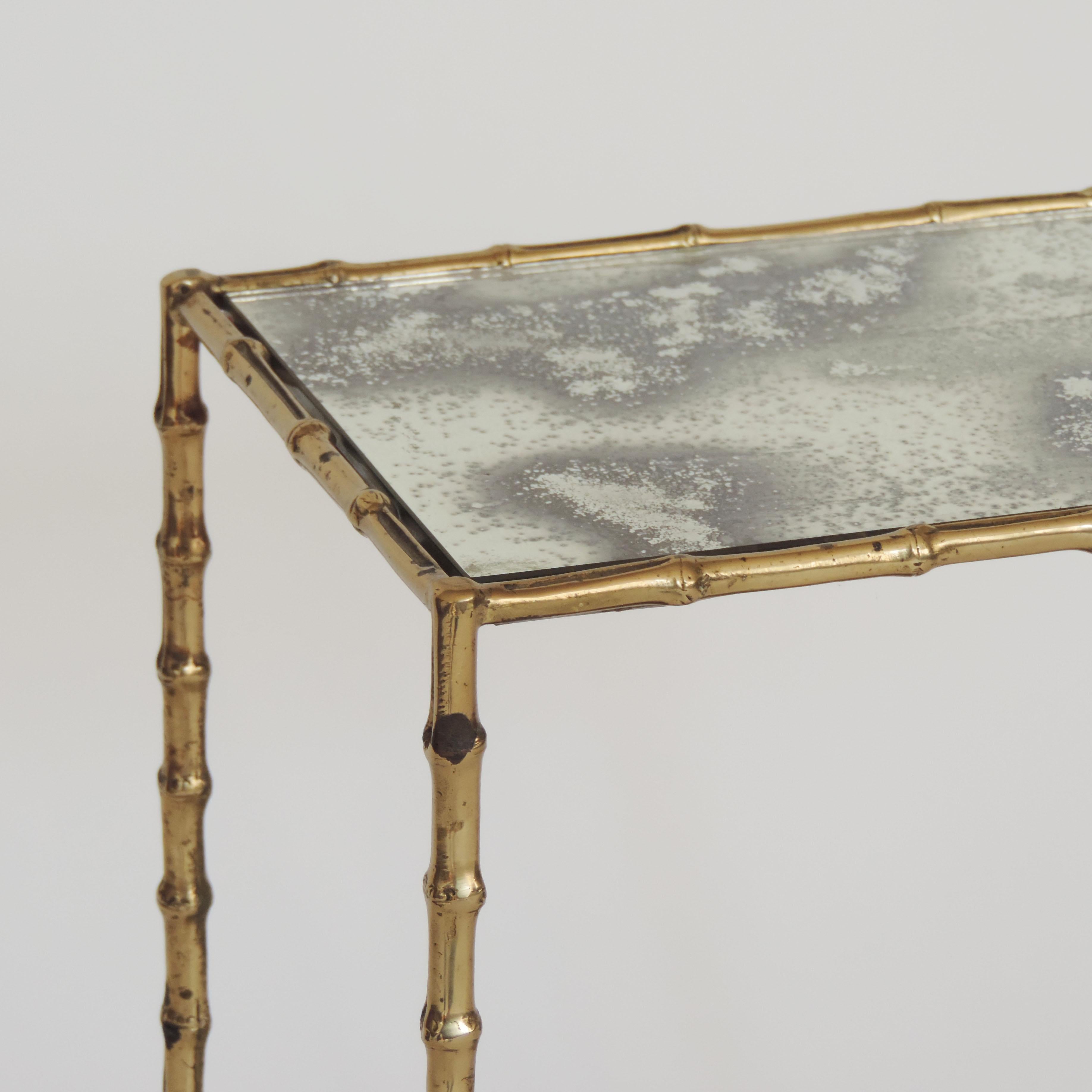 French Brass Faux Bamboo Two-Tier Side Table, Maison Baguès Style