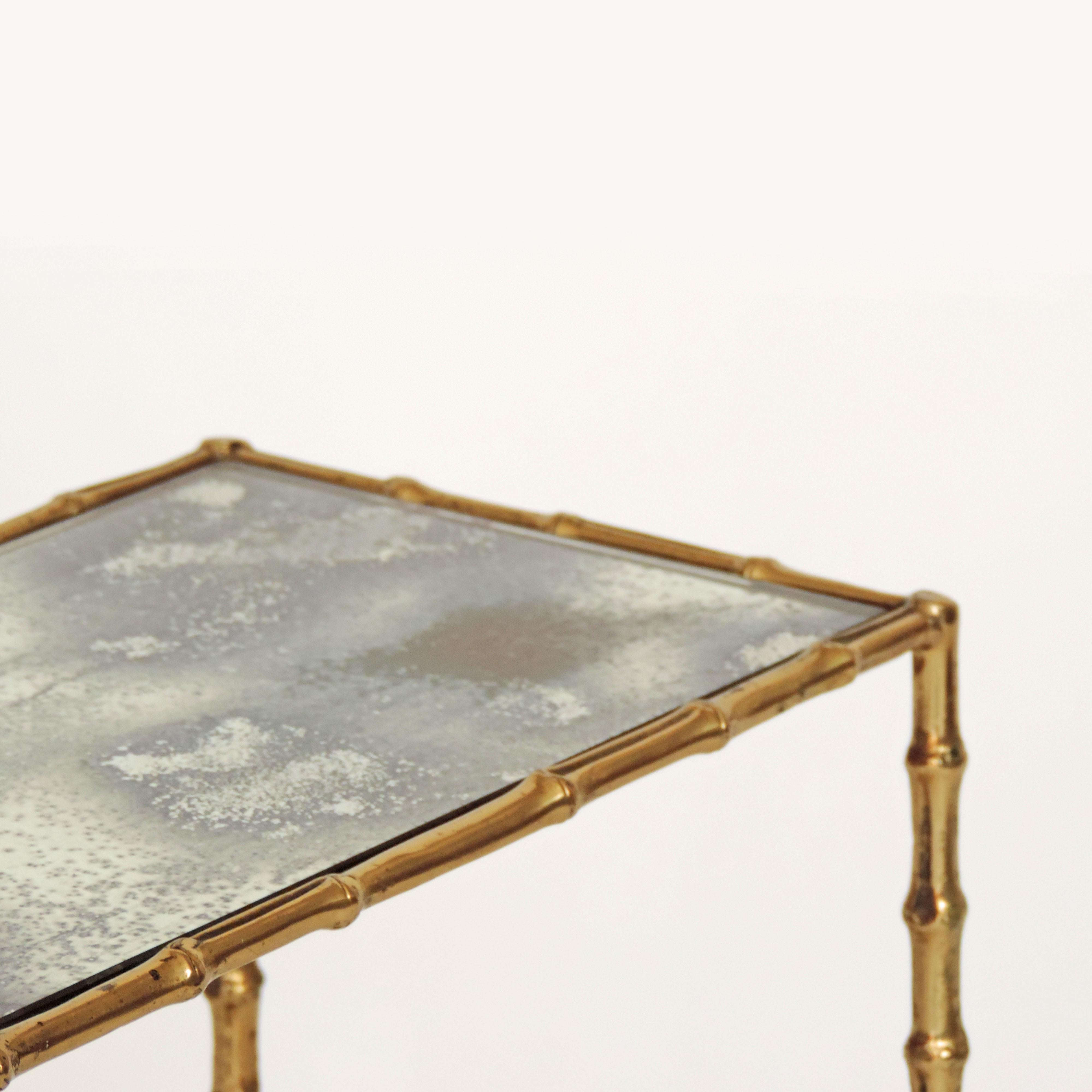 Mid-20th Century Brass Faux Bamboo Two-Tier Side Table, Maison Baguès Style