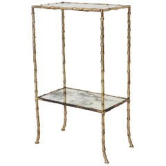 Brass Faux Bamboo Two-Tier Side Table, Maison Baguès Style