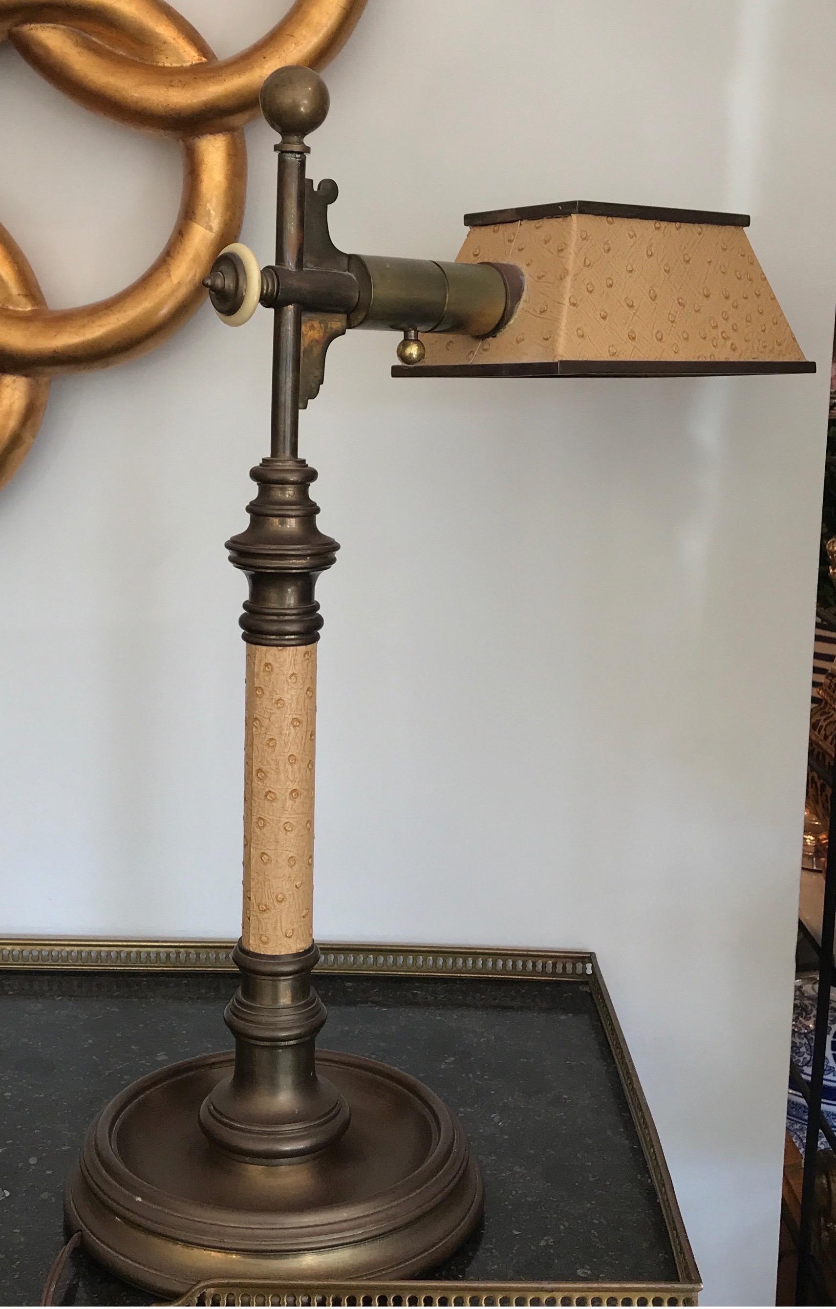Brass & Faux Ostrich Banker's Desk Lamp by Chapman 6