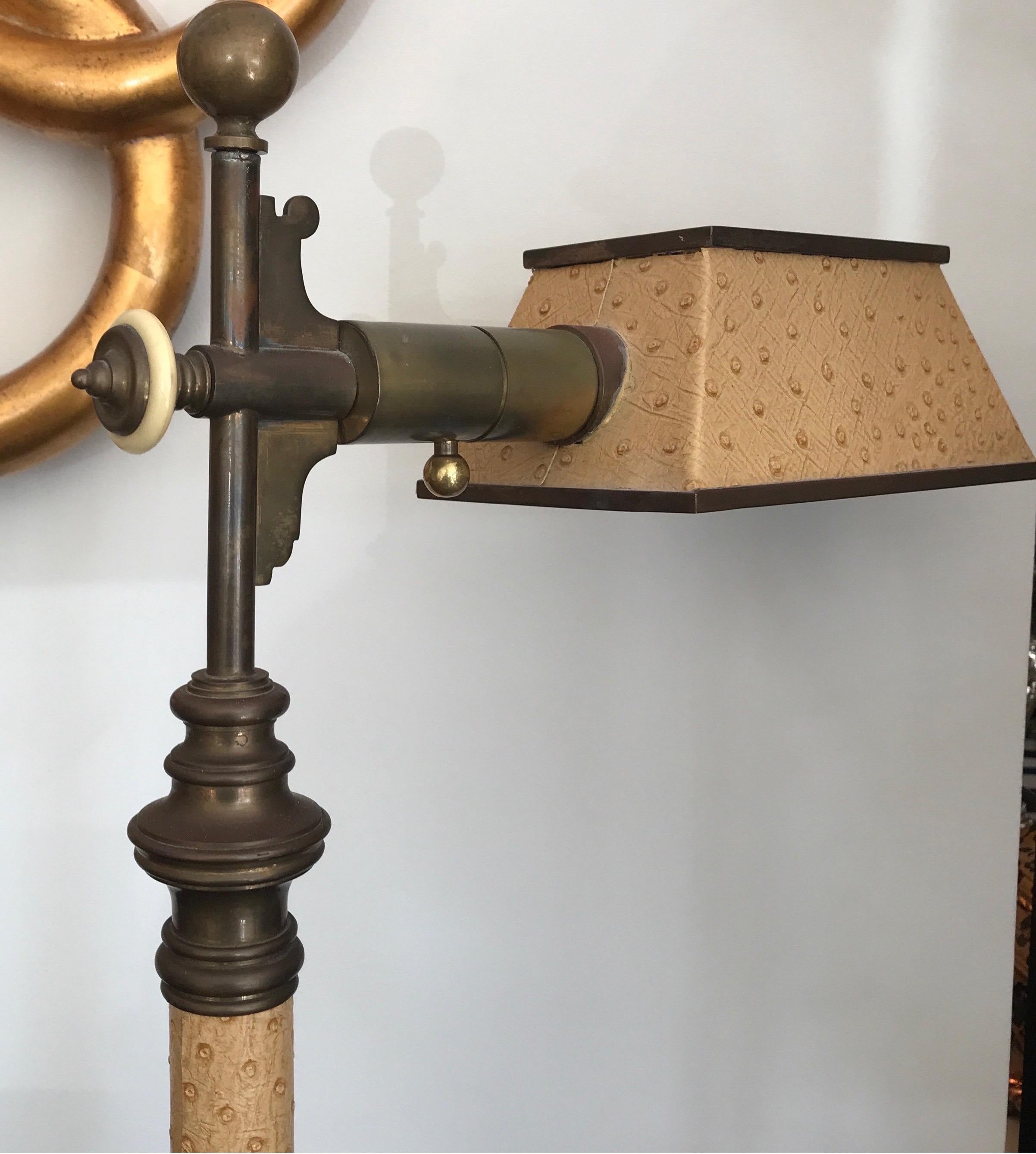 Brass & Faux Ostrich Banker's Desk Lamp by Chapman 8