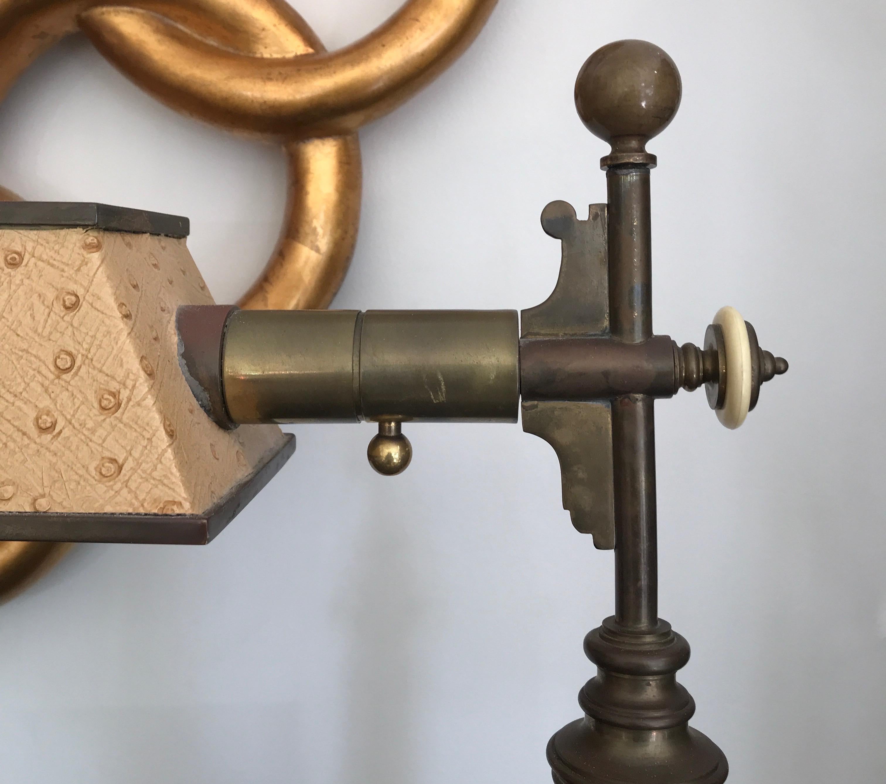 20th Century Brass & Faux Ostrich Banker's Desk Lamp by Chapman
