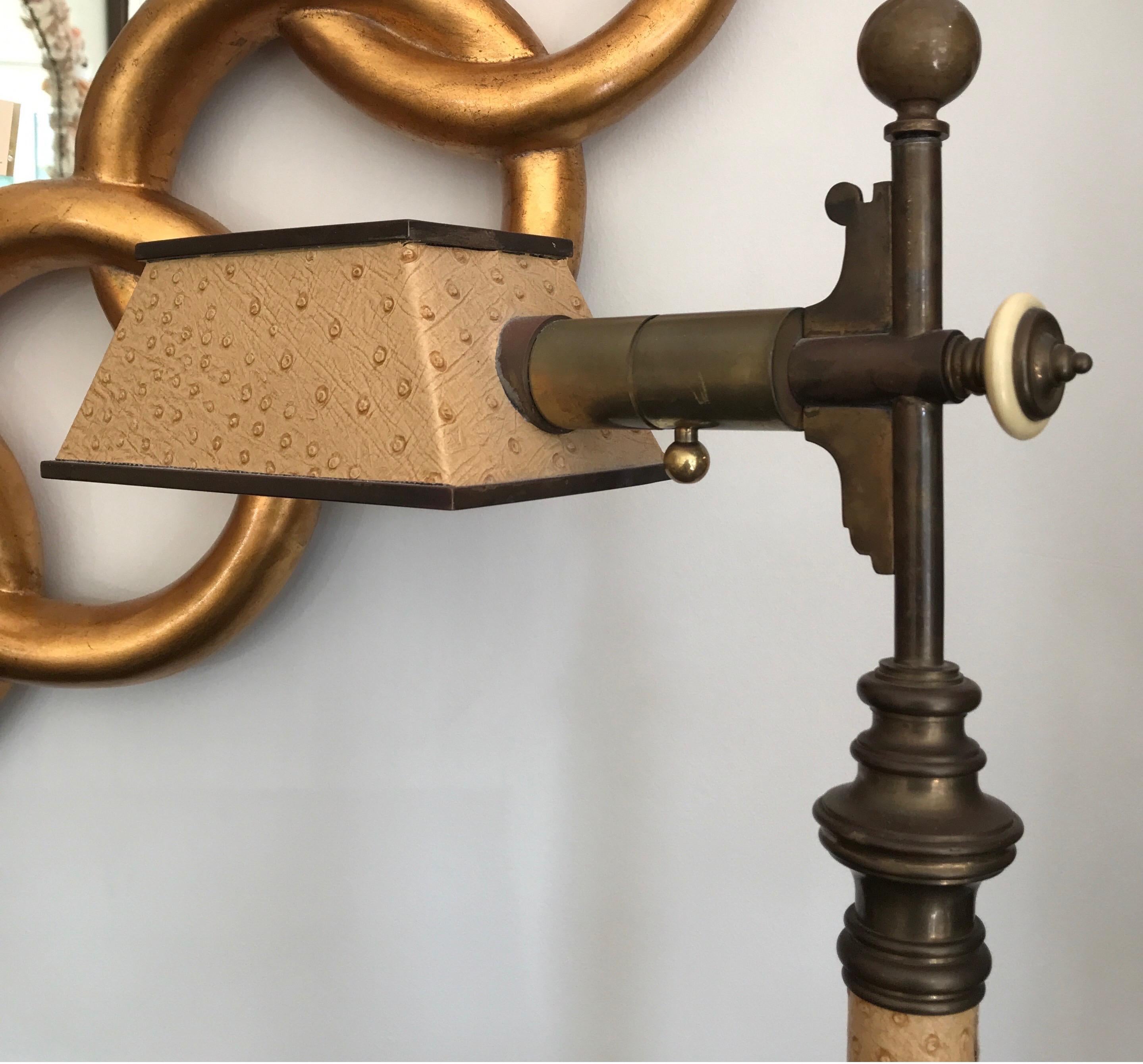 Brass & Faux Ostrich Banker's Desk Lamp by Chapman 3