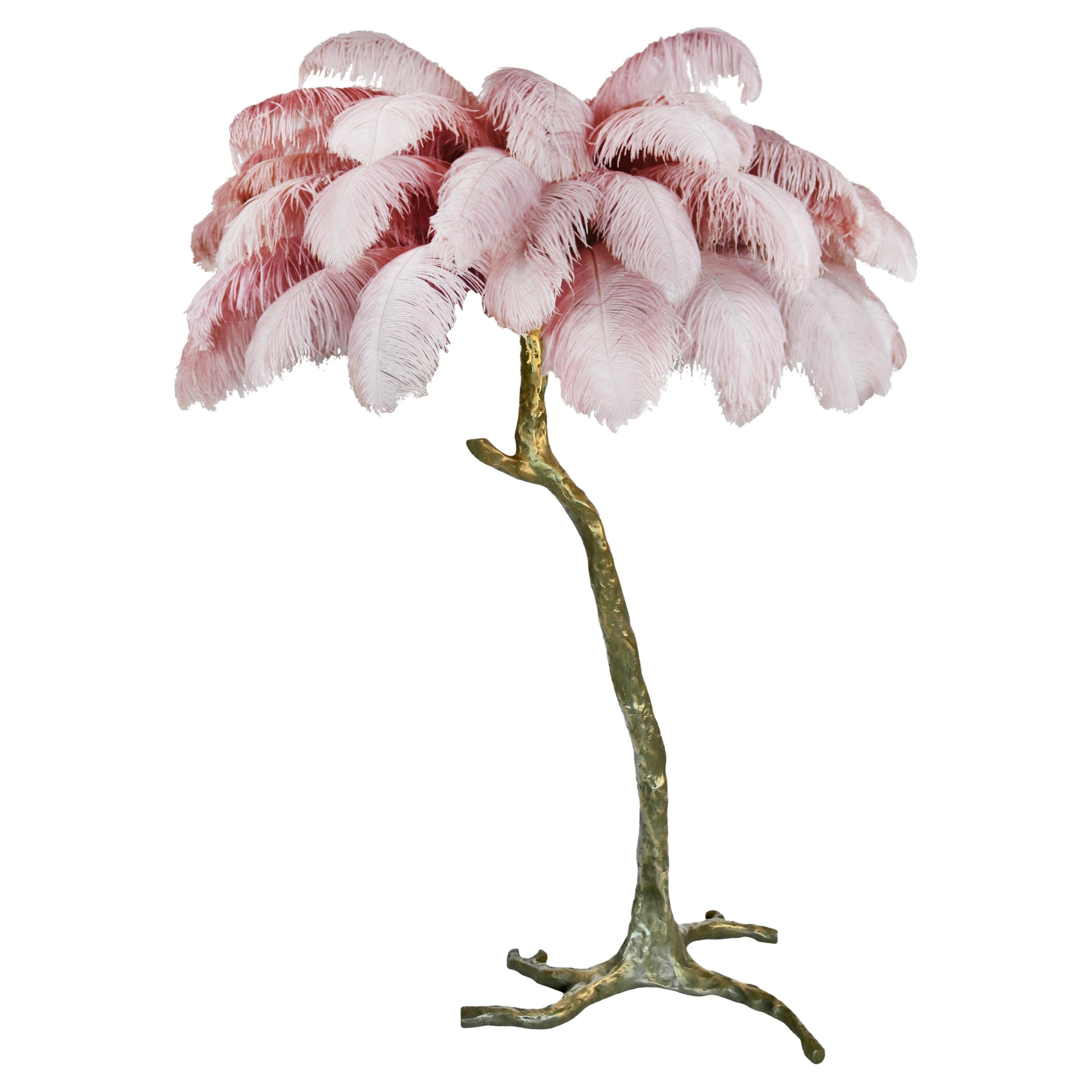 Brass Feather Floor Lamp, Candyfloss For Sale