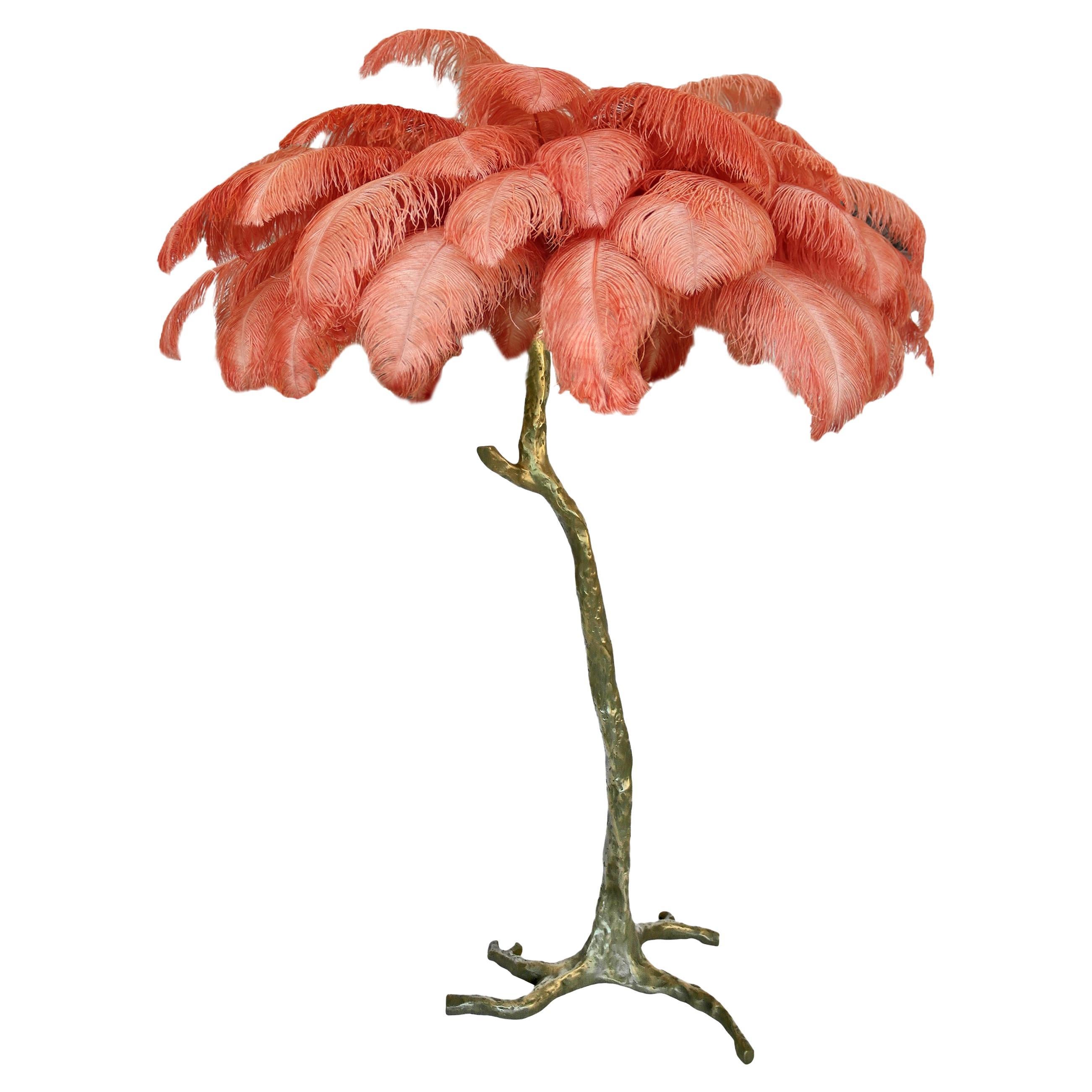 Brass Feather Floor Lamp, Coral For Sale