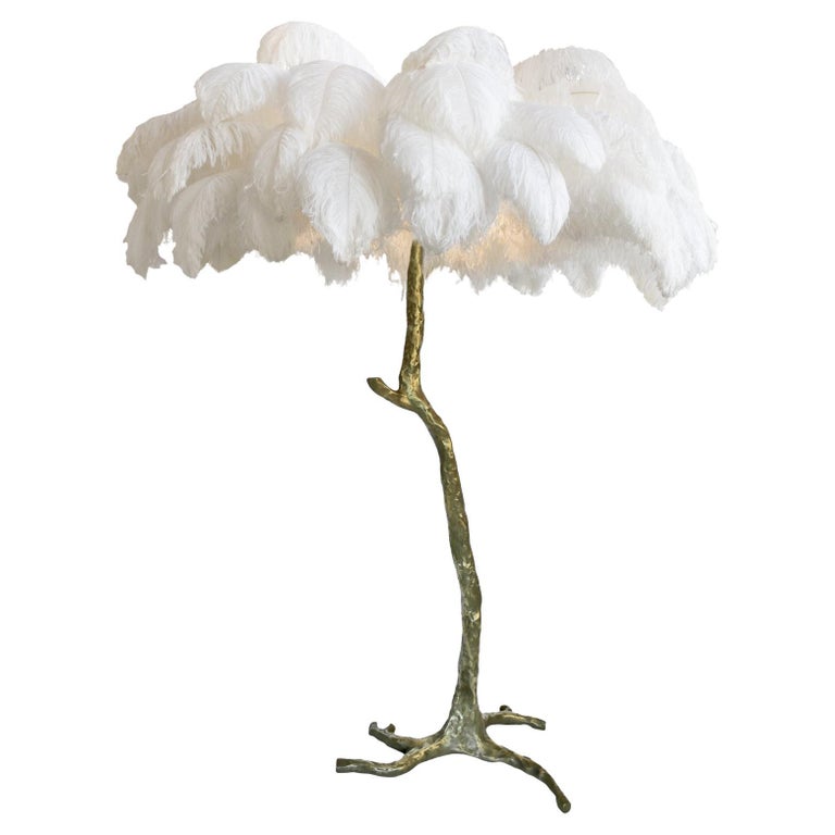Brass Feather Floor Lamp, White For Sale at 1stDibs