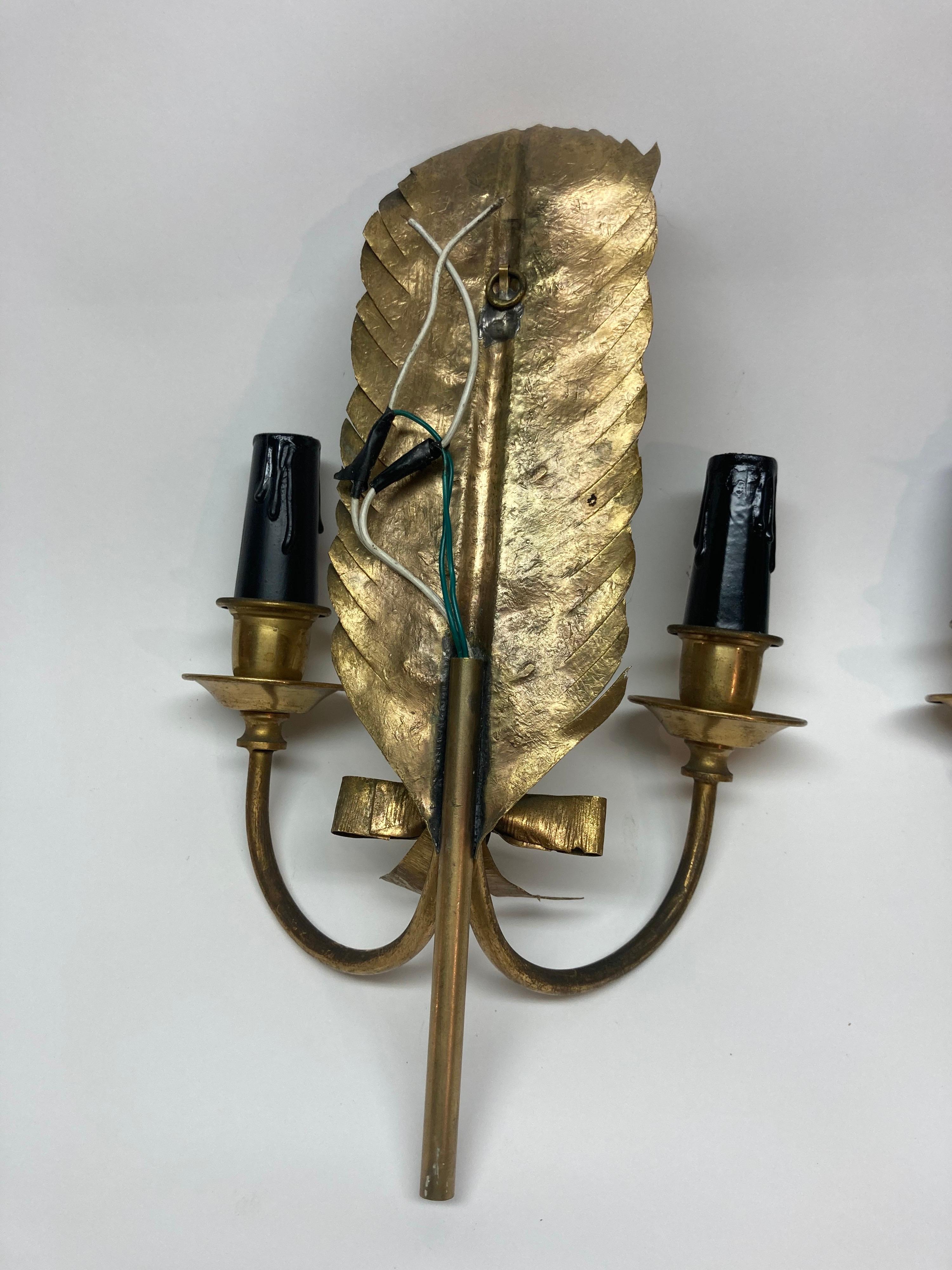 Brass Feather-Shaped Sconces 1