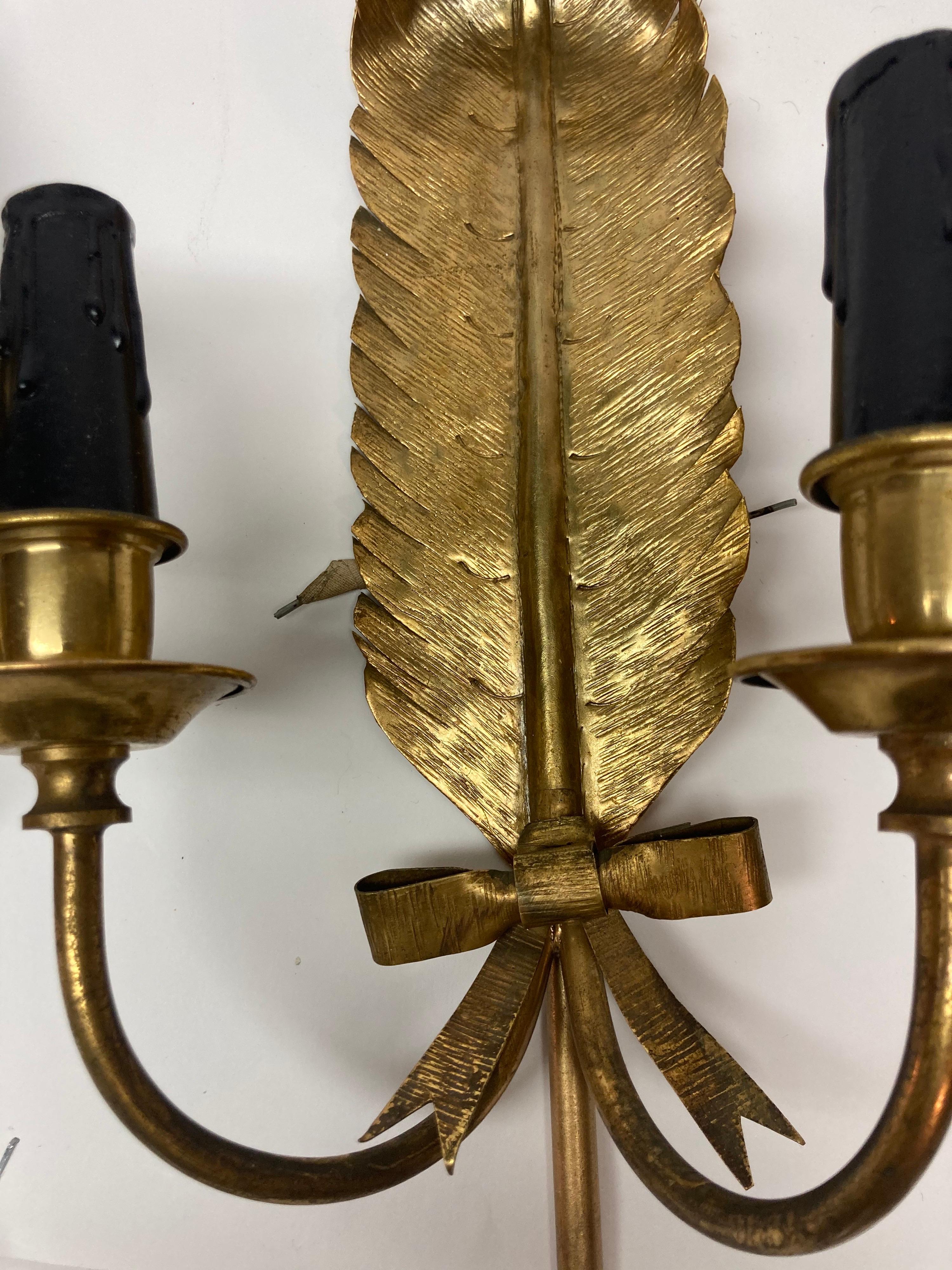 Brass Feather-Shaped Sconces 3