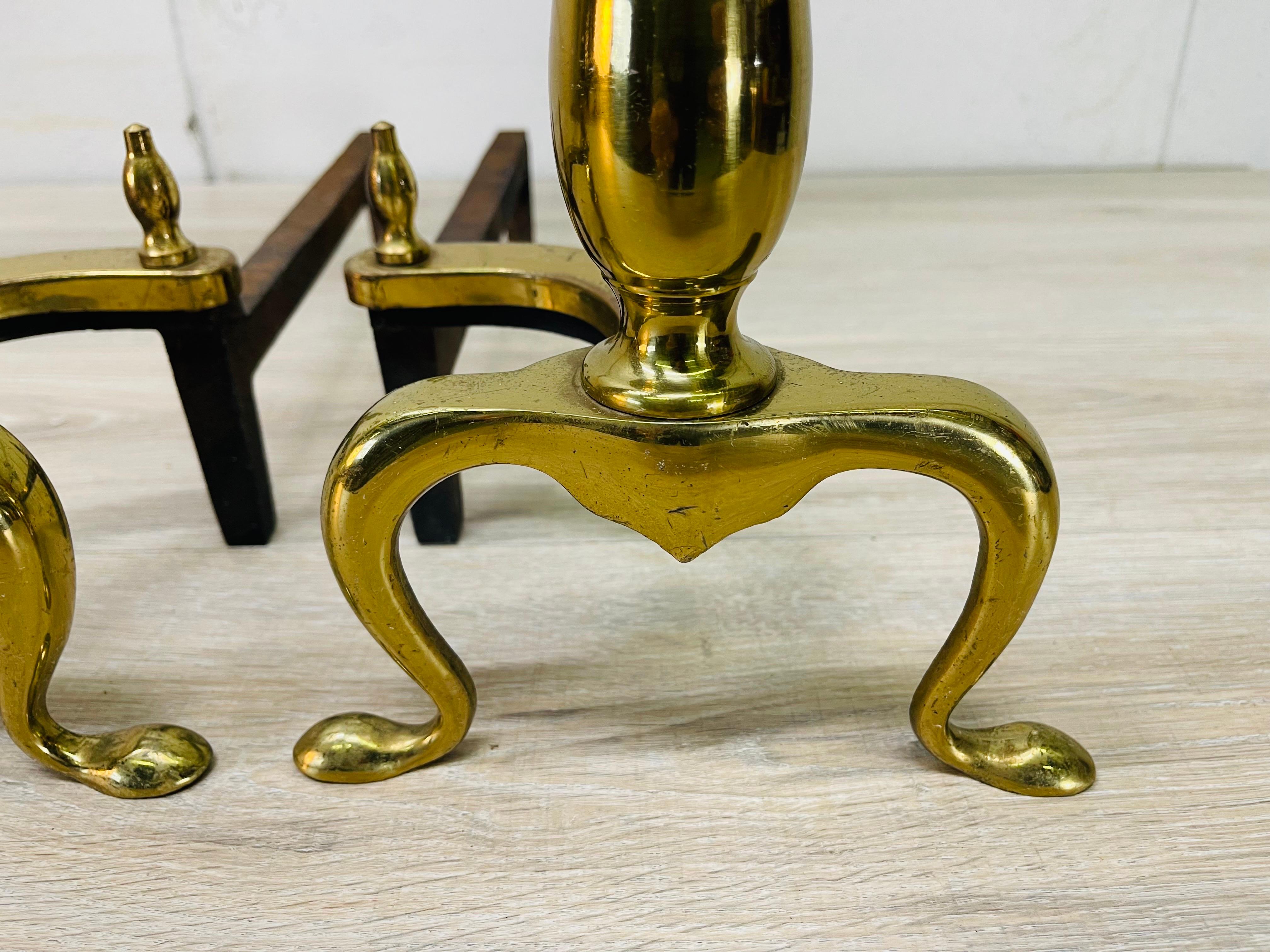 20th Century Brass Federal Style Fireplace Andirons, Pair