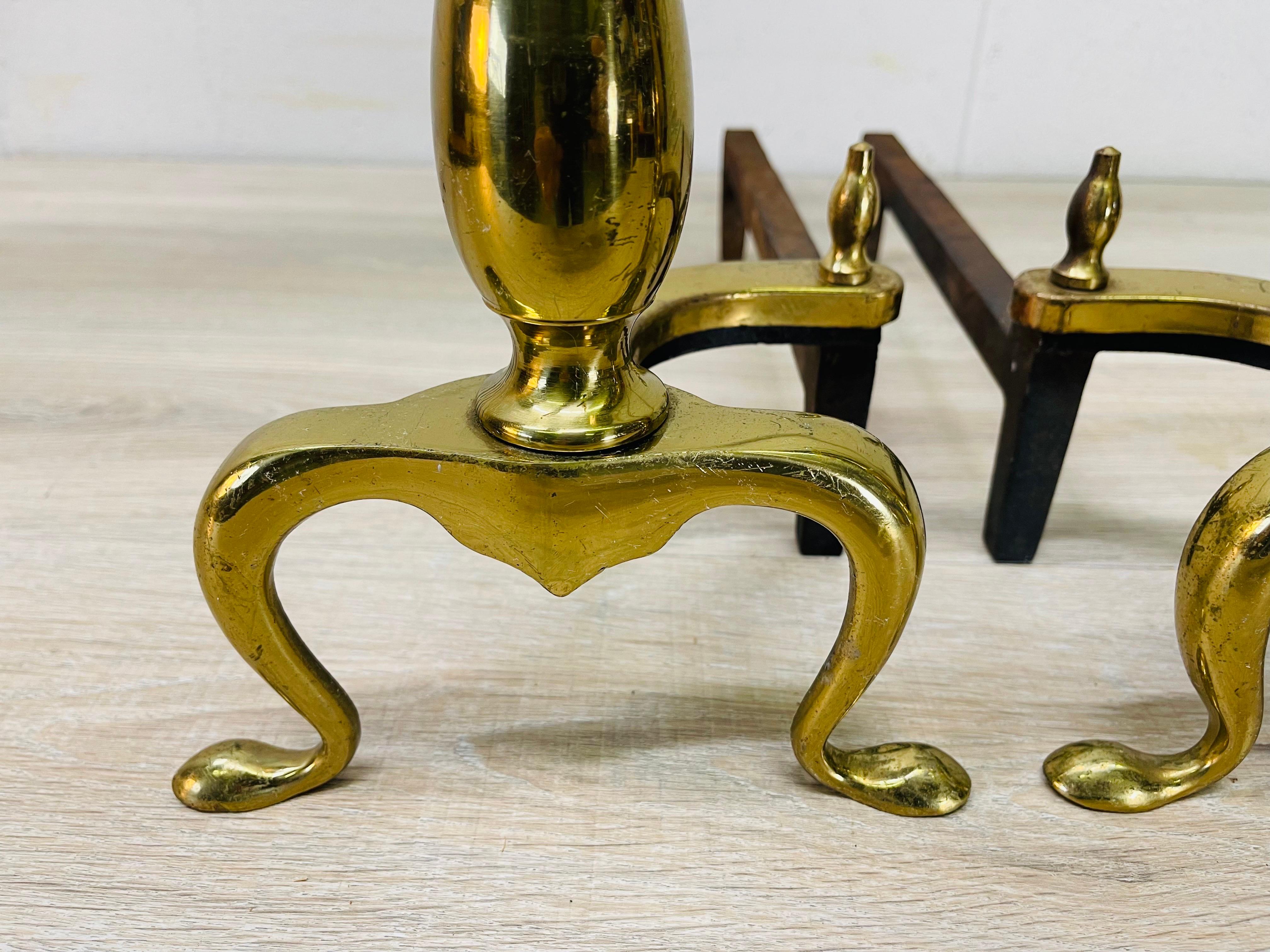 Brass Federal Style Fireplace Andirons, Pair 1
