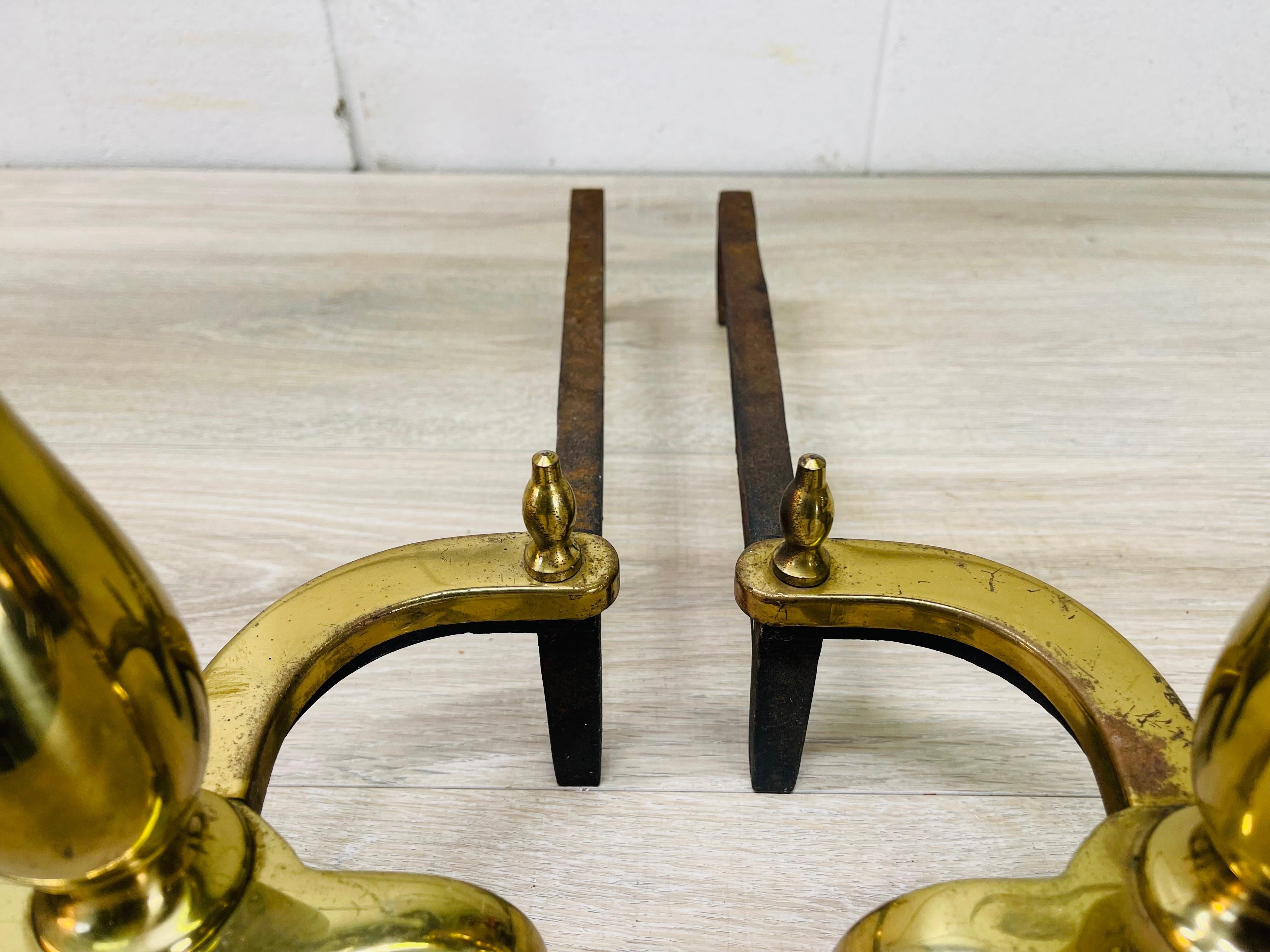 Brass Federal Style Fireplace Andirons, Pair 2