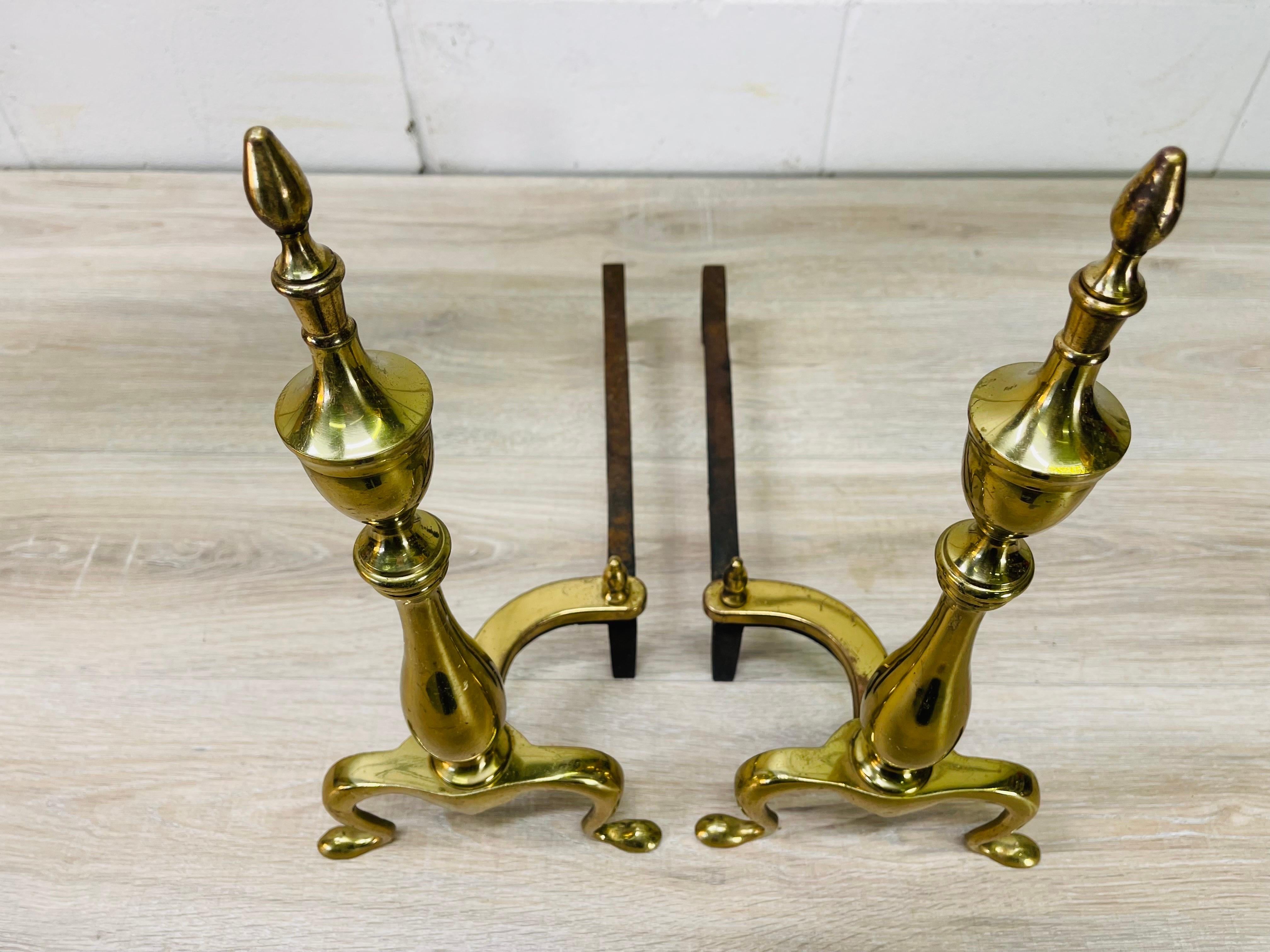 Brass Federal Style Fireplace Andirons, Pair 3
