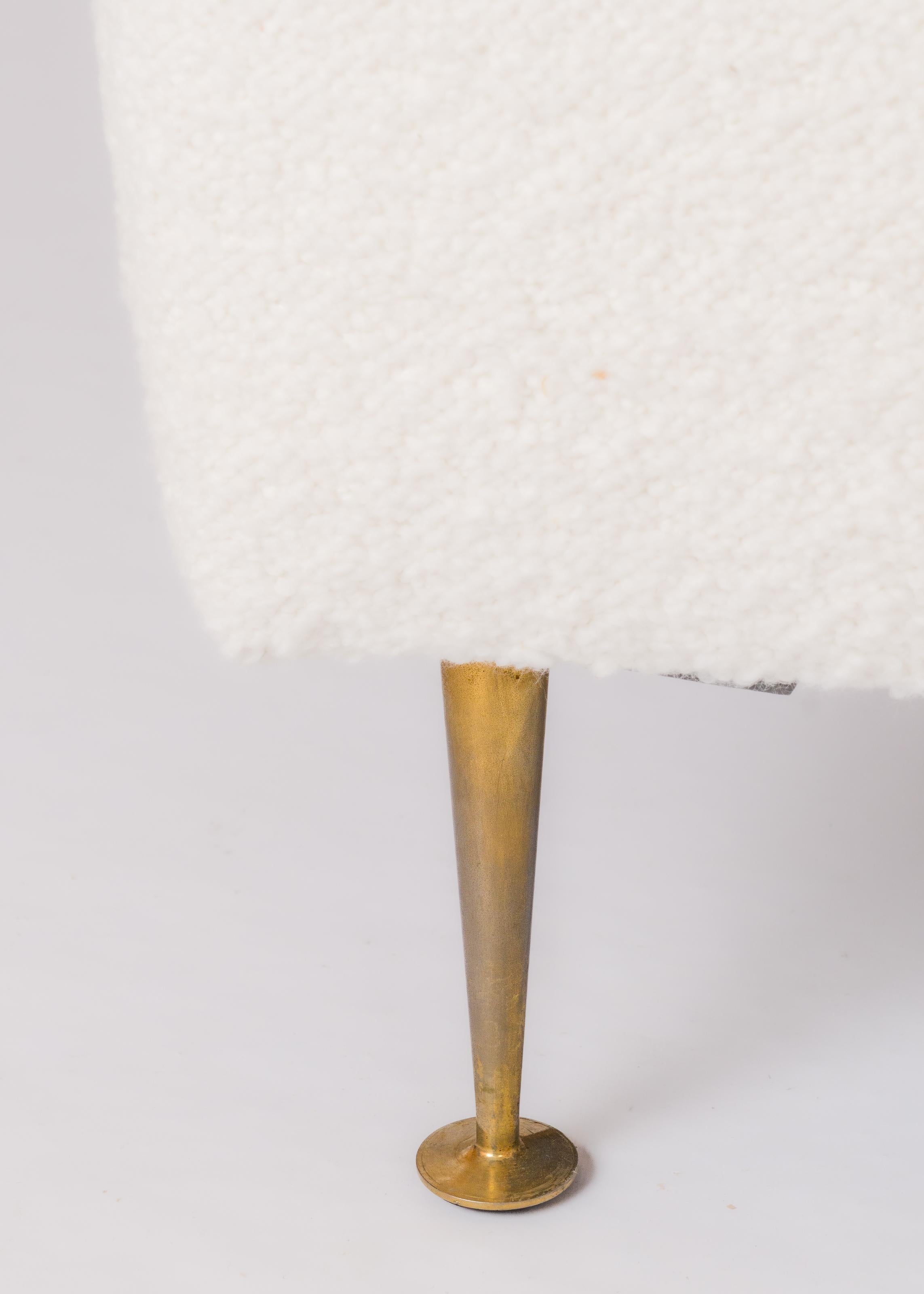 Brass Feet and Off White Bouclé Sleek Armchair by Airborne - France 1970's For Sale 2