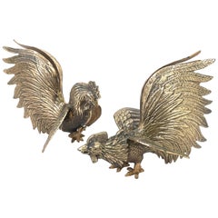 Brass Fighting Cockerel Ornaments Rooster Brass Decorative Sculptures