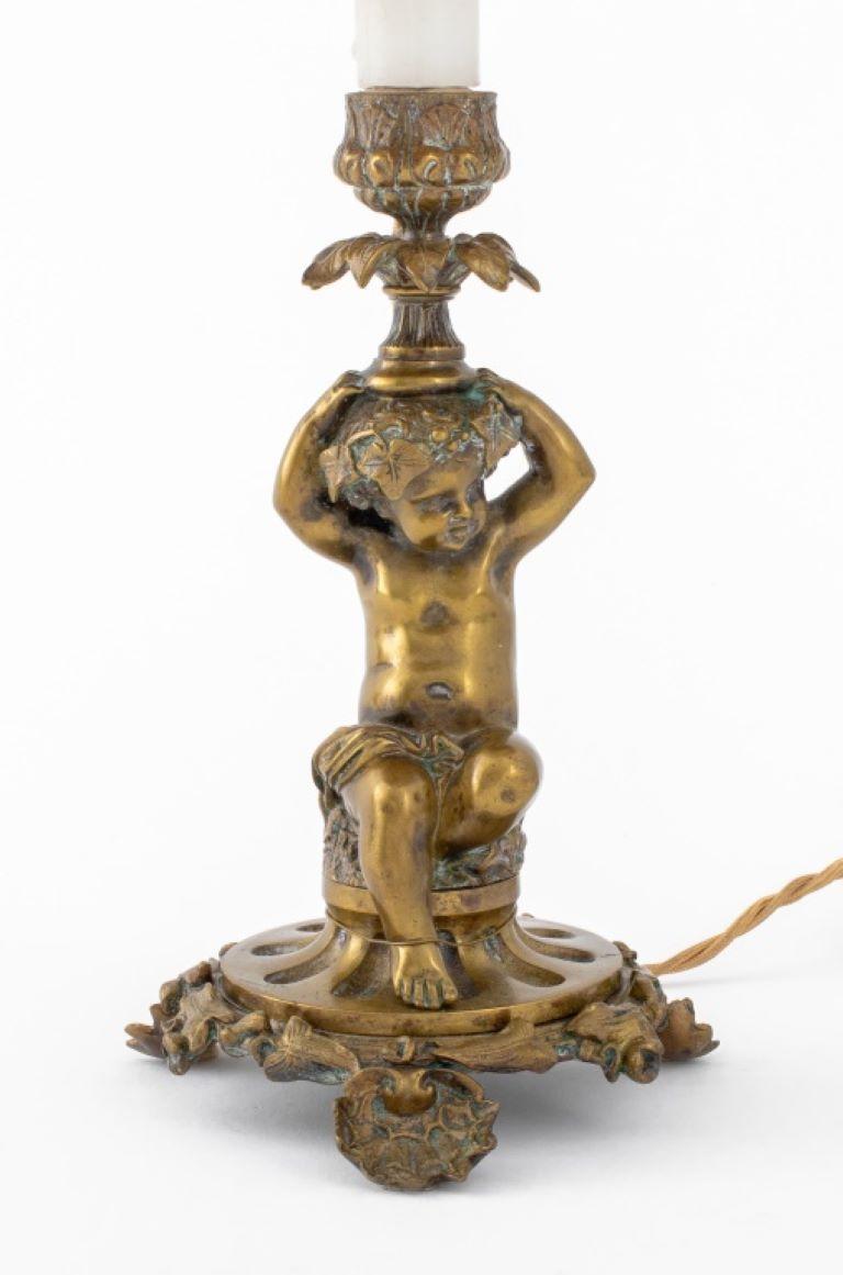 Brass Figural Cherub Candlestick as Lamp mounted on three-foot gilt metal base. Provenance: From a 146 West 57th Street collection.

Dealer: S138XX