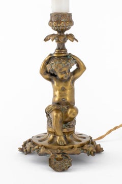 Brass Figural Cherub Candlestick as Lamp