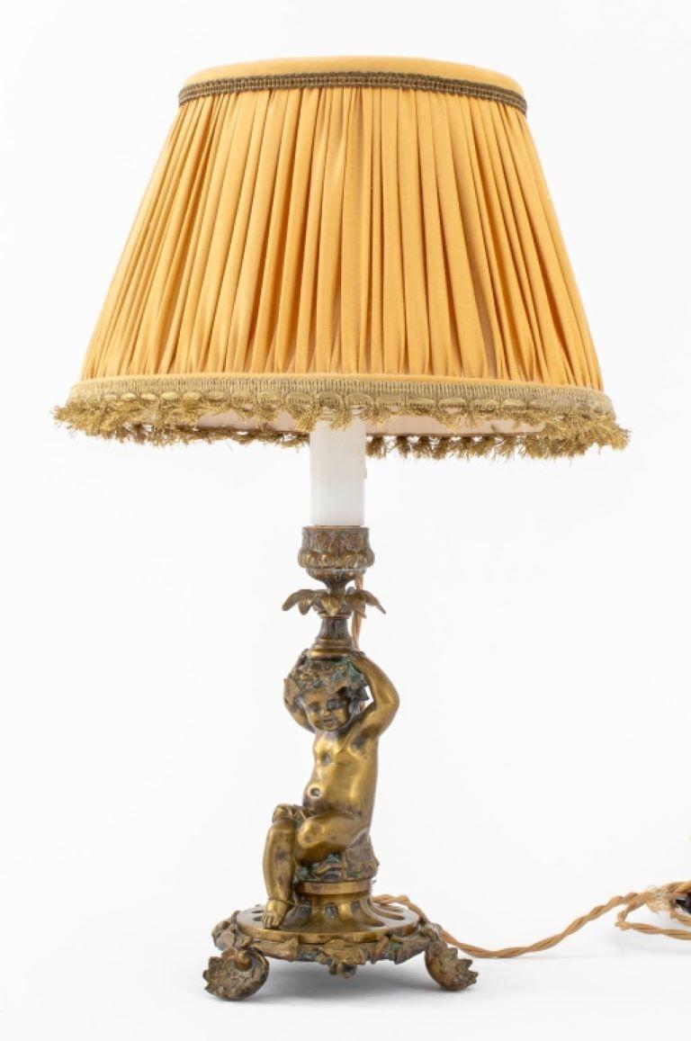Unknown Brass Figural Cherub Candlestick as Lamp