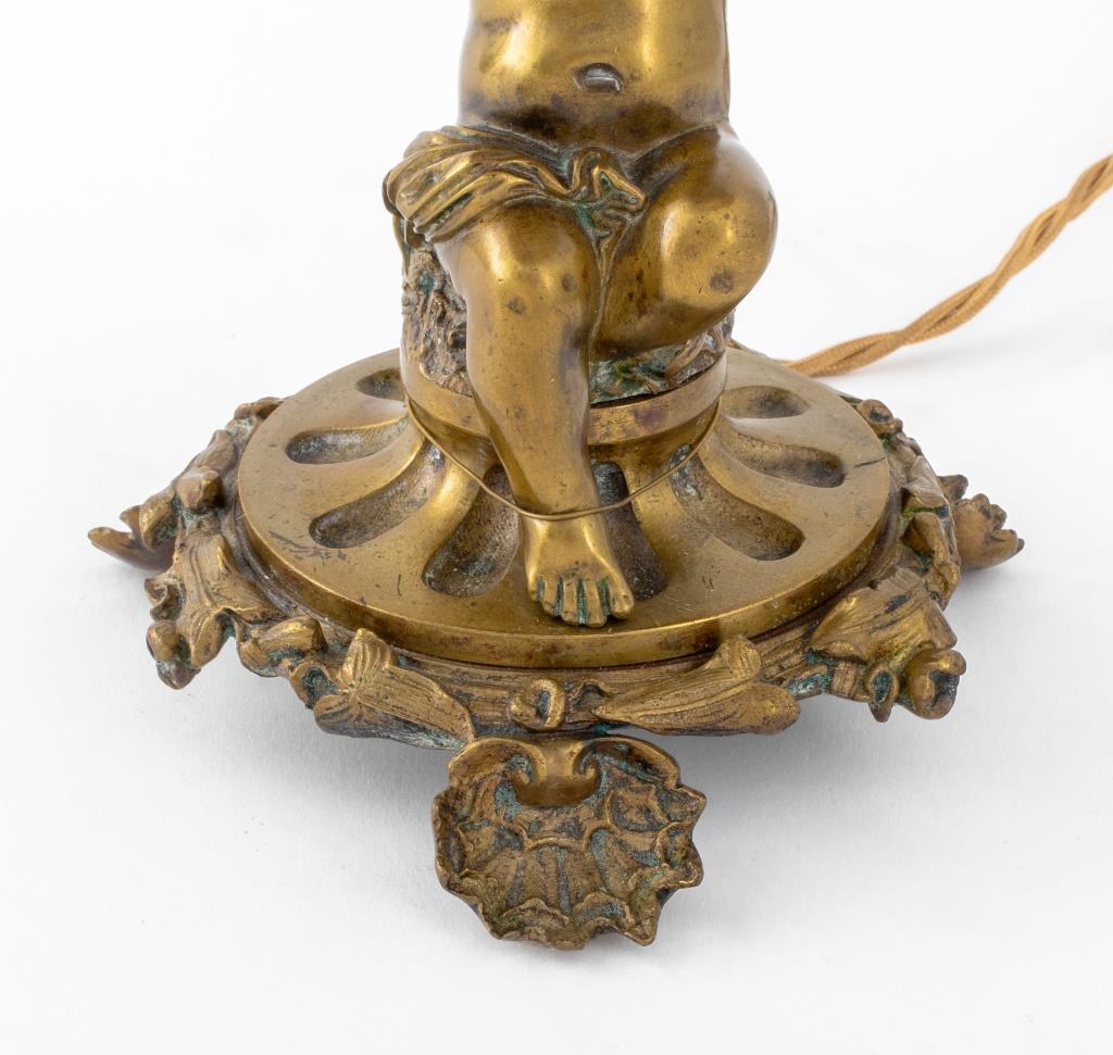 19th Century Brass Figural Cherub Candlestick as Lamp