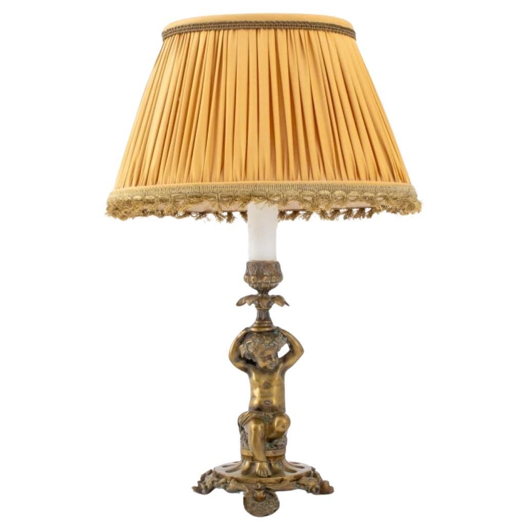 Brass Figural Cherub Candlestick as Lamp