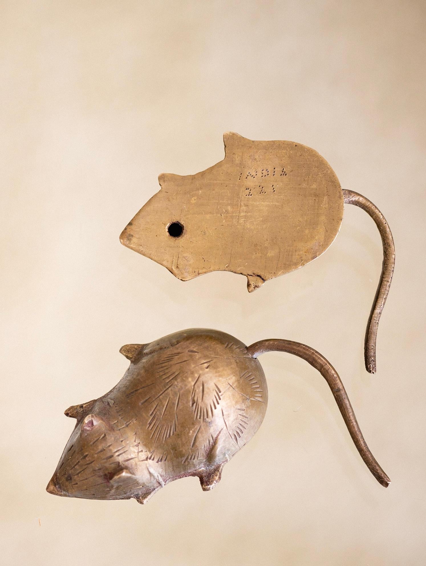 Indian Brass Figural Mouse Objet D’art, a Pair For Sale