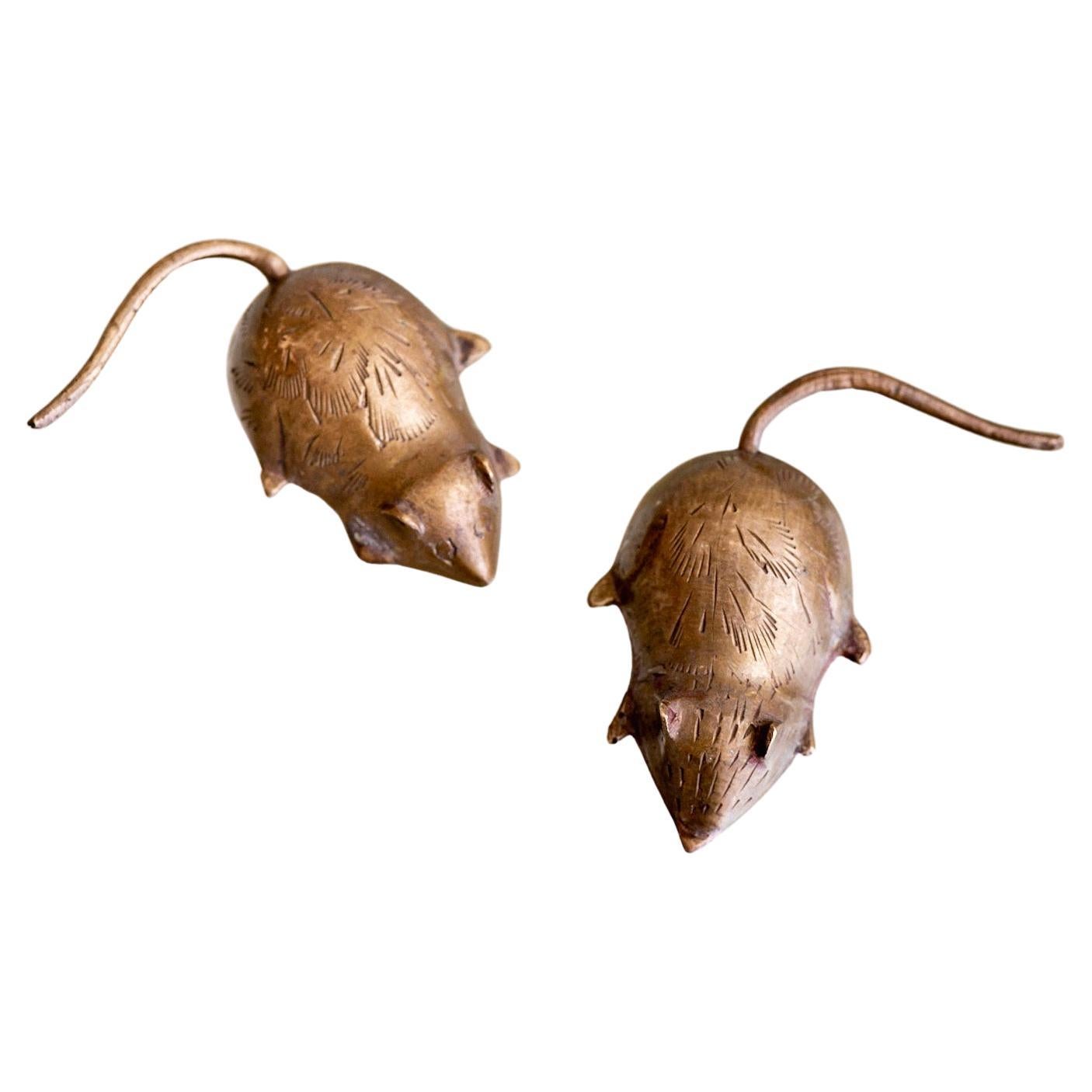 Brass Figural Mouse Objet D’art, a Pair For Sale