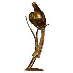 Brass Figurative Parrot Sculpture Signed T.Daniel France 1970's circa