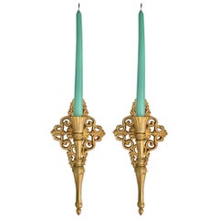 Brass Filigree Wall Hanging Candle Sconces - a Pair
