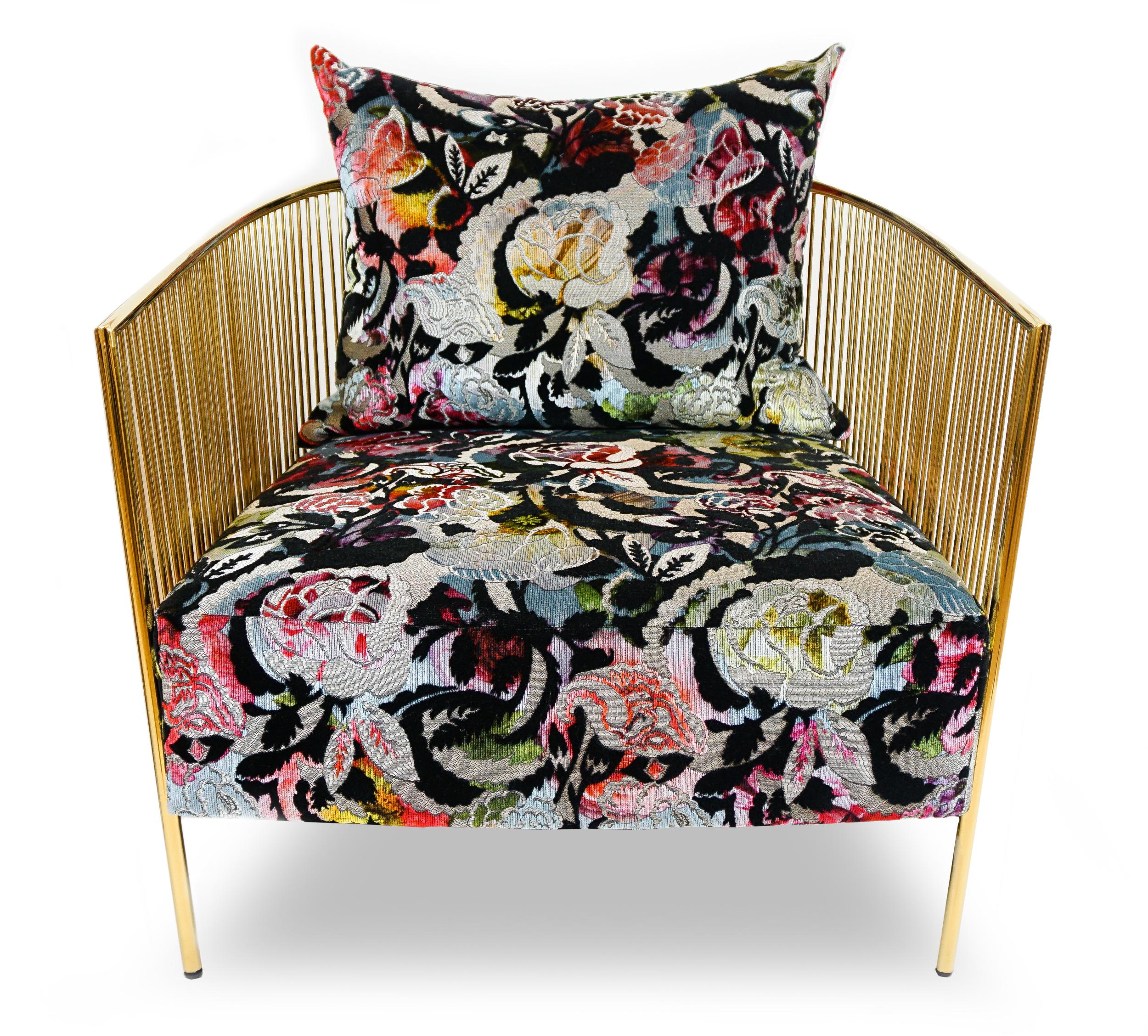 Messingfarbener Club-/Lounge-Sessel mit zugeschnittenem Samt im Zustand „Neu“ im Angebot in Greenwich, CT
