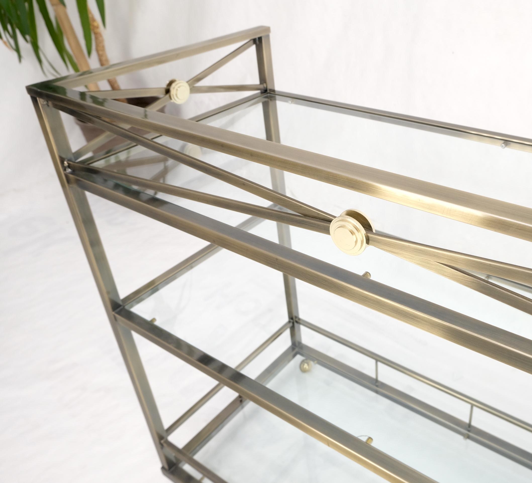 Brass Finish Glass Shelves 3 Tier Serving Bar Serving Cart W/ Gallery Mint! 4