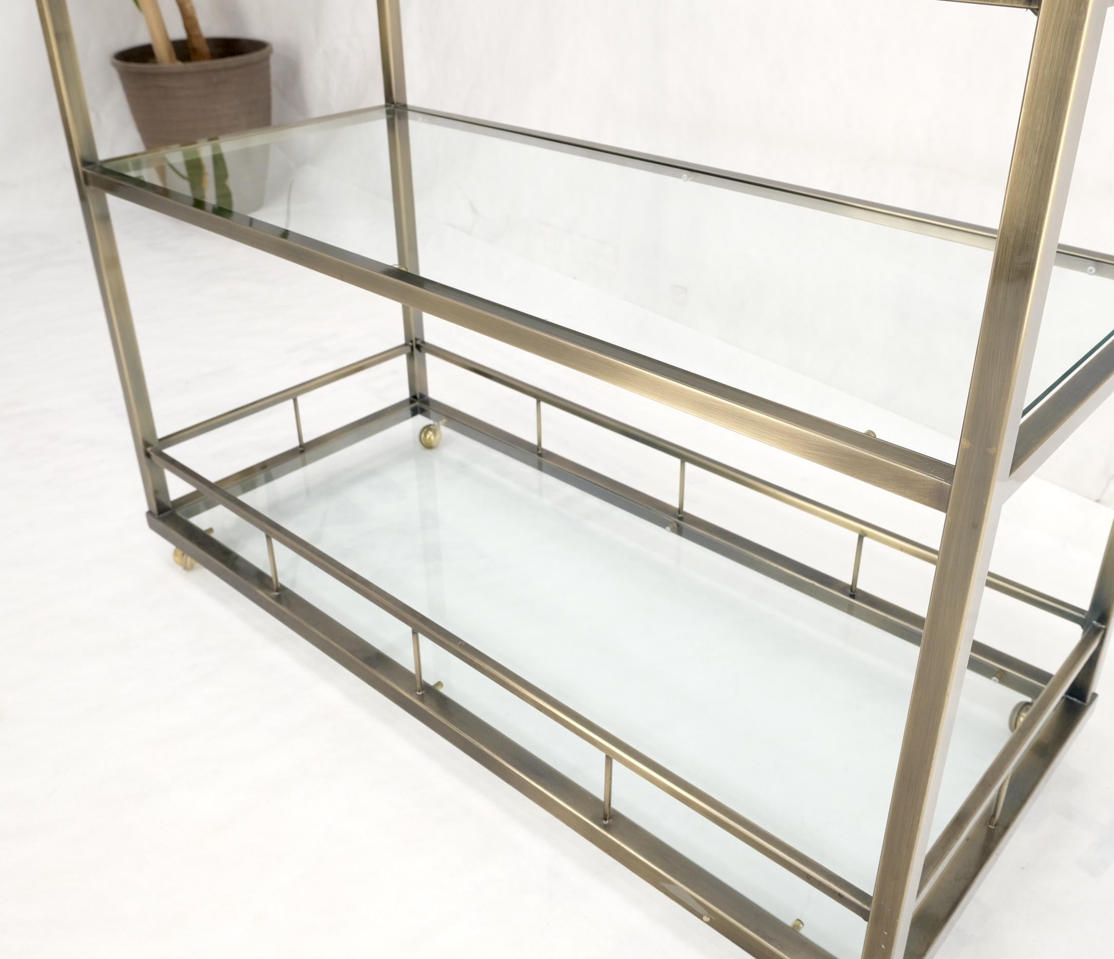 Brass Finish Glass Shelves 3 Tier Serving Bar Serving Cart W/ Gallery Mint! 5