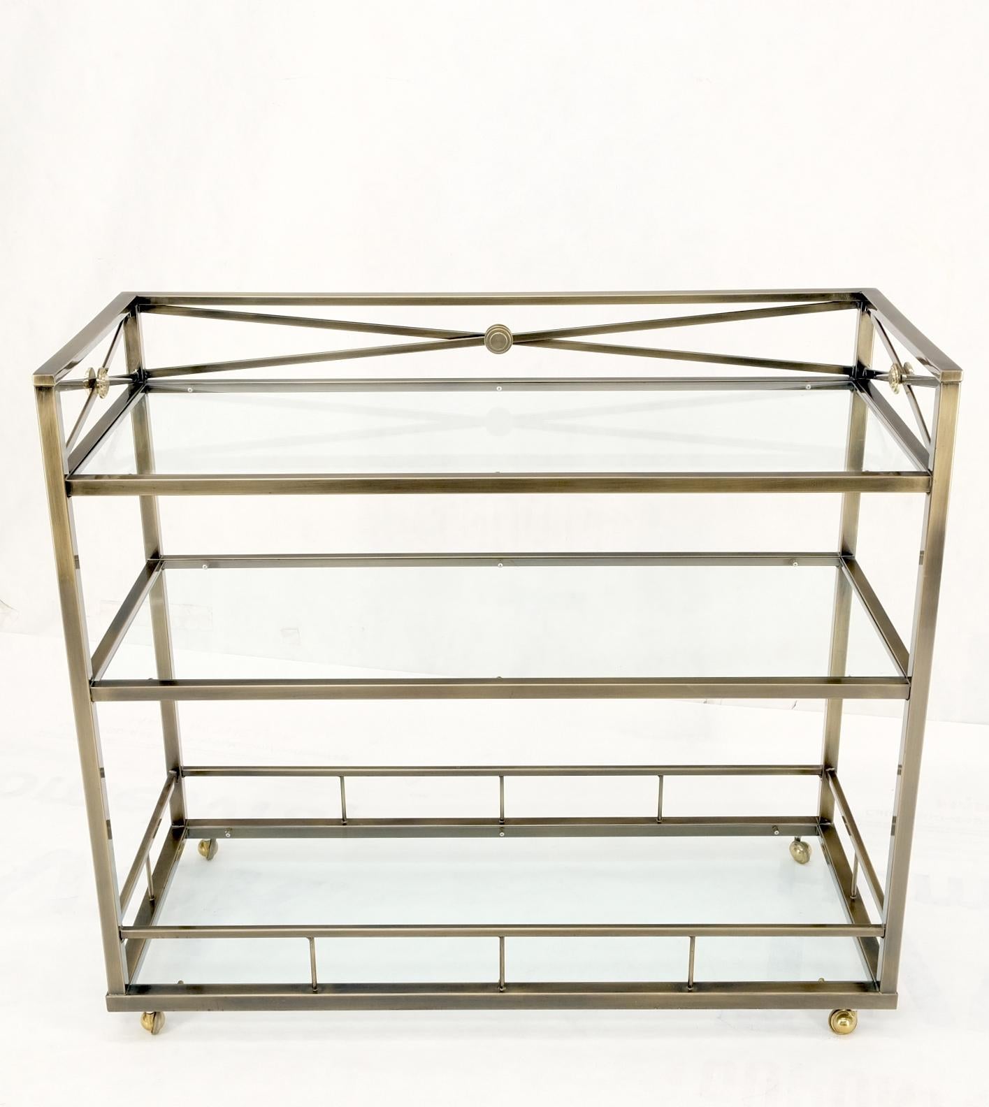 Brass Finish Glass Shelves 3 Tier Serving Bar Serving Cart W/ Gallery Mint! 6