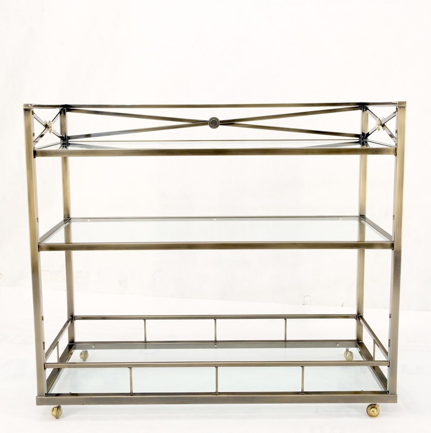 Brass Finish Glass Shelves 3 Tier Serving Bar Serving Cart W/ Gallery Mint! 7