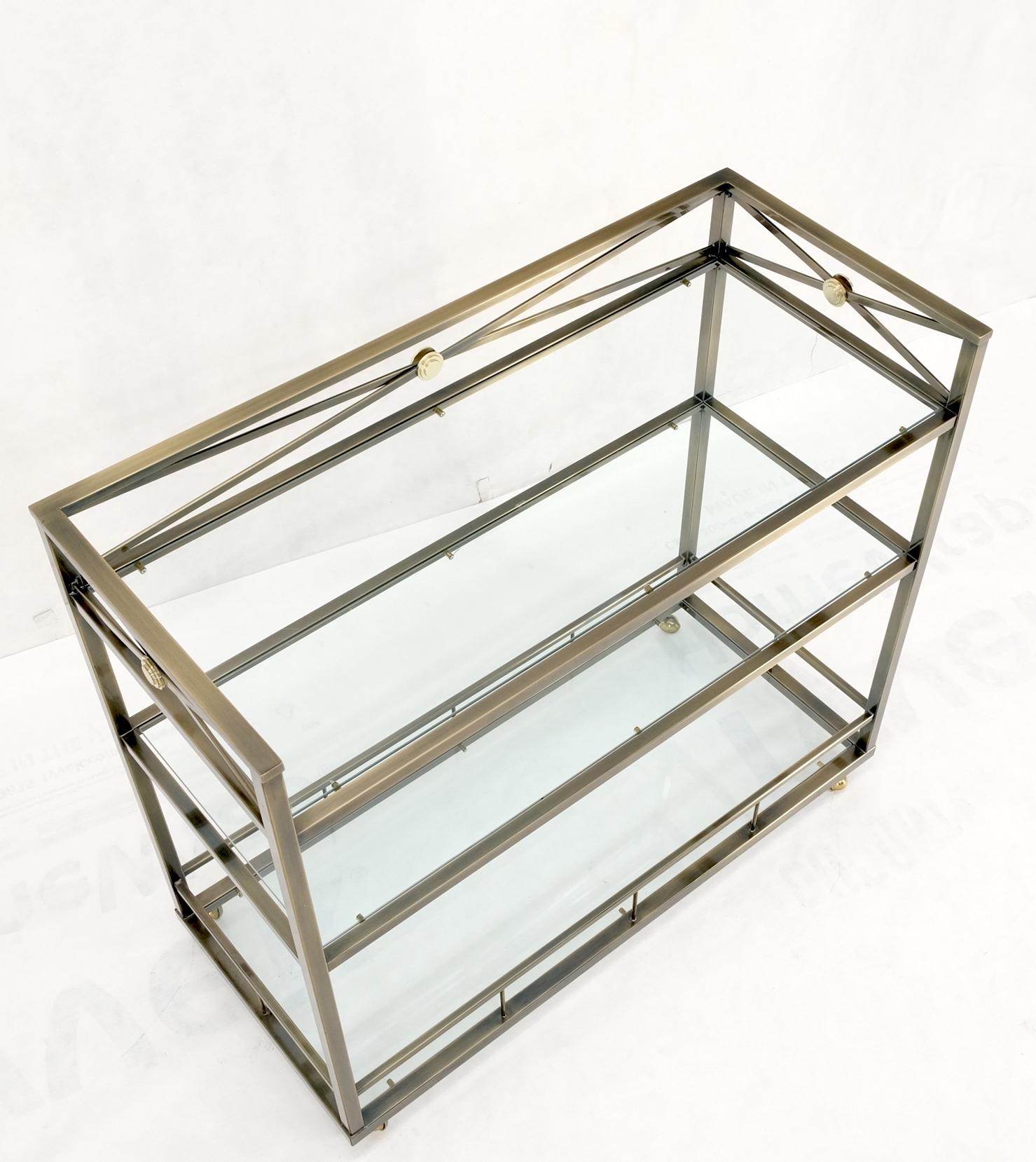 Brass Finish Glass Shelves 3 Tier Serving Bar Serving Cart W/ Gallery Mint! 8