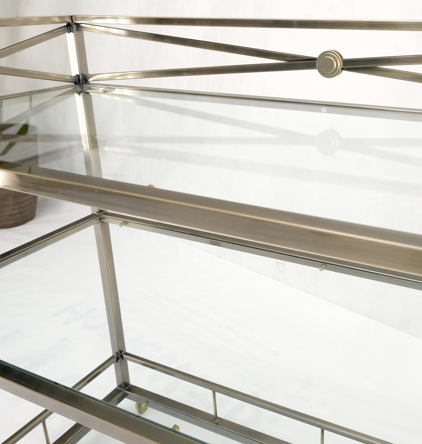 Brass Finish Glass Shelves 3 Tier Serving Bar Serving Cart W/ Gallery Mint! 13