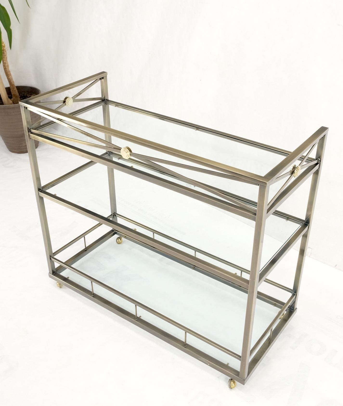 Brass Finish Glass Shelves 3 Tier Serving Bar Serving Cart W/ Gallery Mint! 2