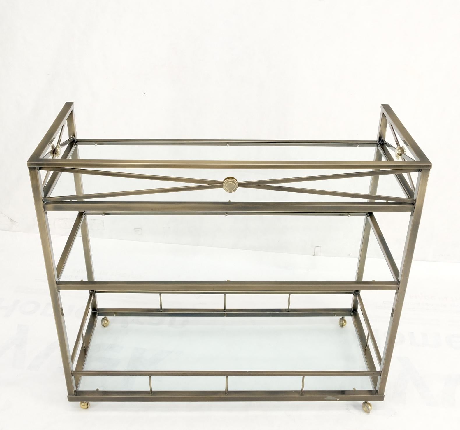 Brass Finish Glass Shelves 3 Tier Serving Bar Serving Cart W/ Gallery Mint! 3