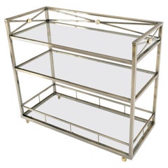 Brass Finish Glass Shelves 3 Tier Serving Bar Serving Cart W/ Gallery Mint!