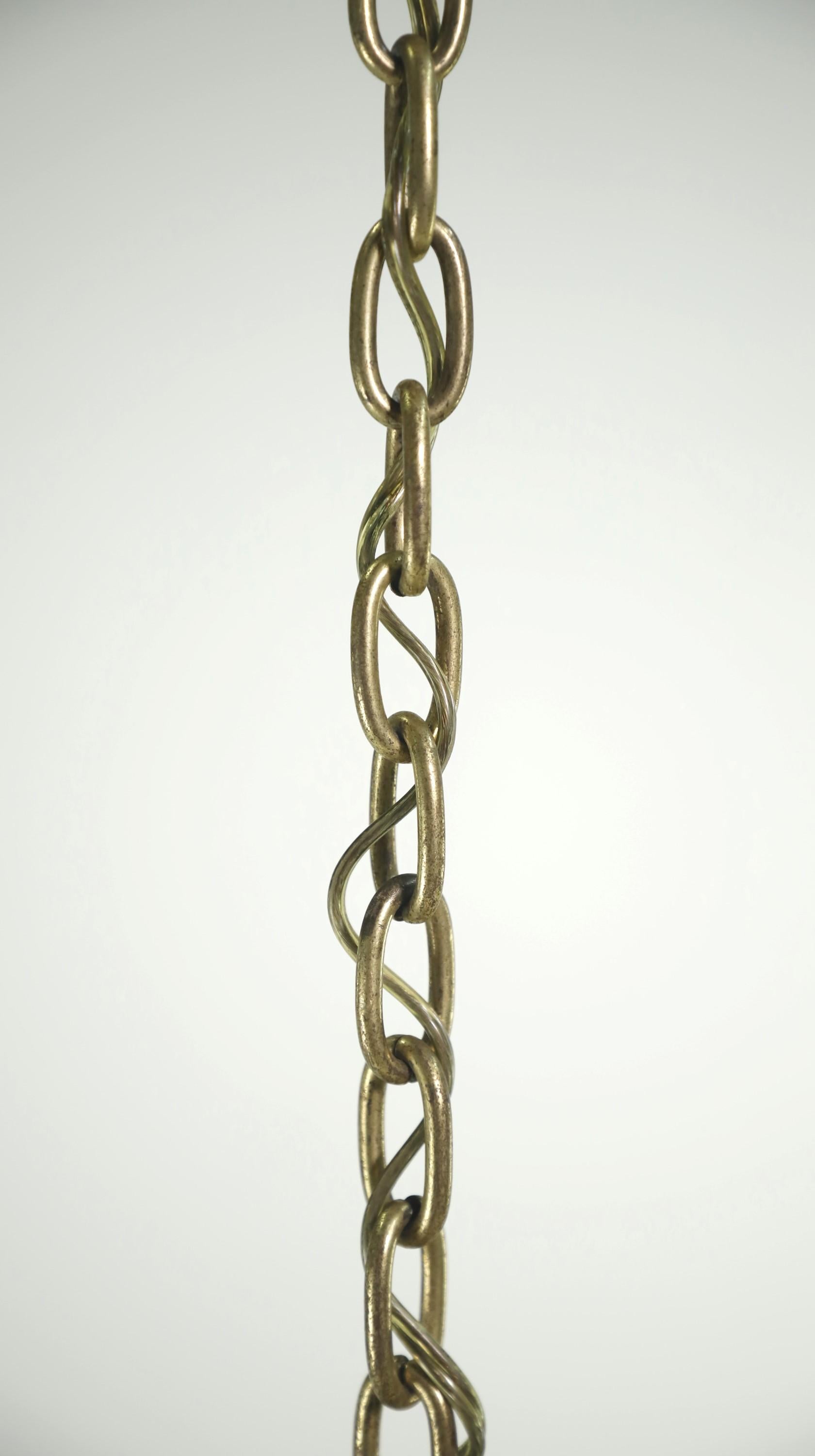 Brass Finish Holophane Glass Pendant Light Brass w Ribbing For Sale 2