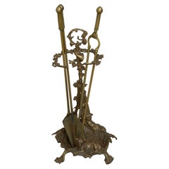 Antique Brass Fire Companion Stand With Fire Irons